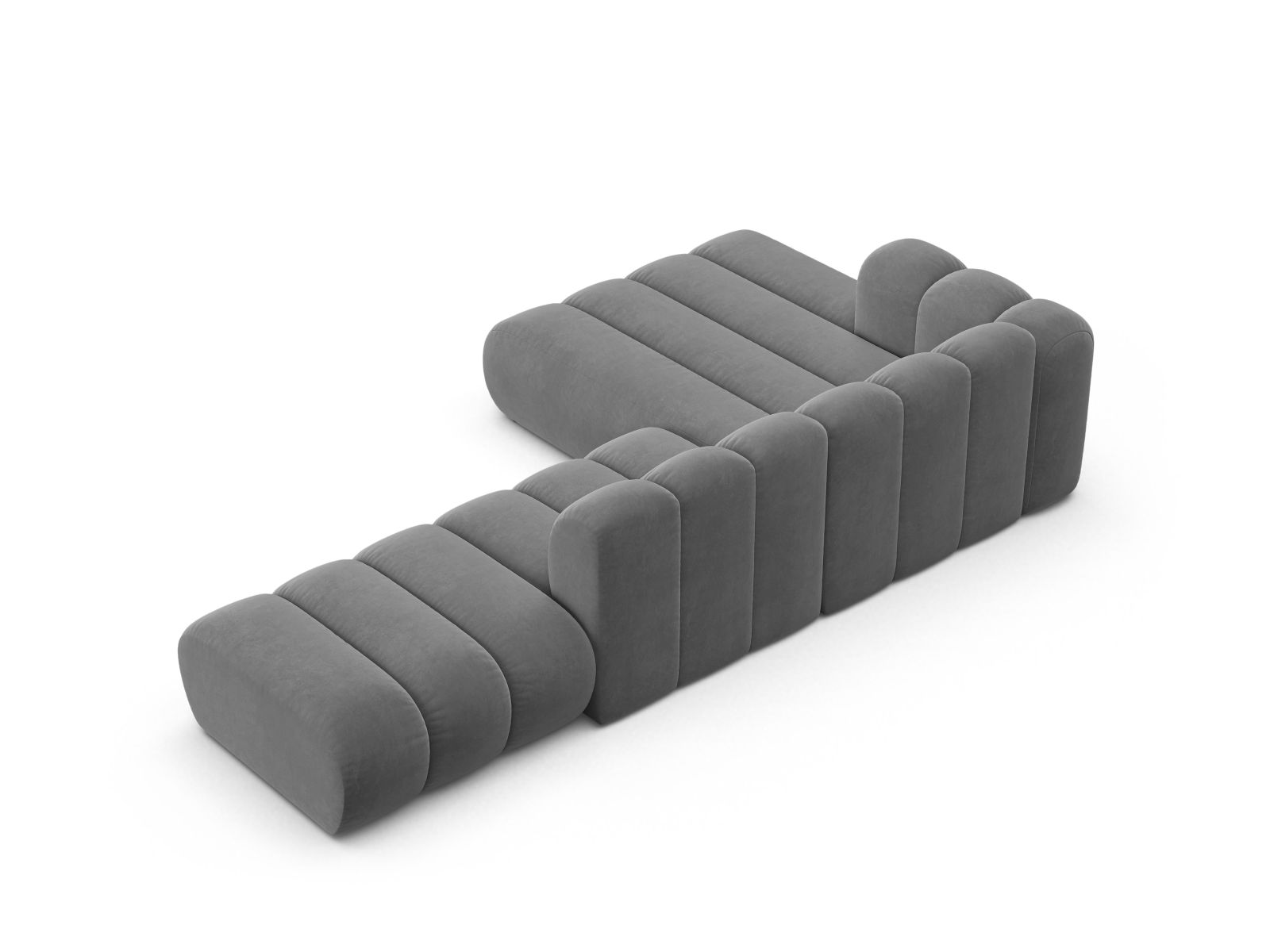 Velvet Modular Left Open Corner Sofa, "Lupine", 5 Seats, 299x177x70