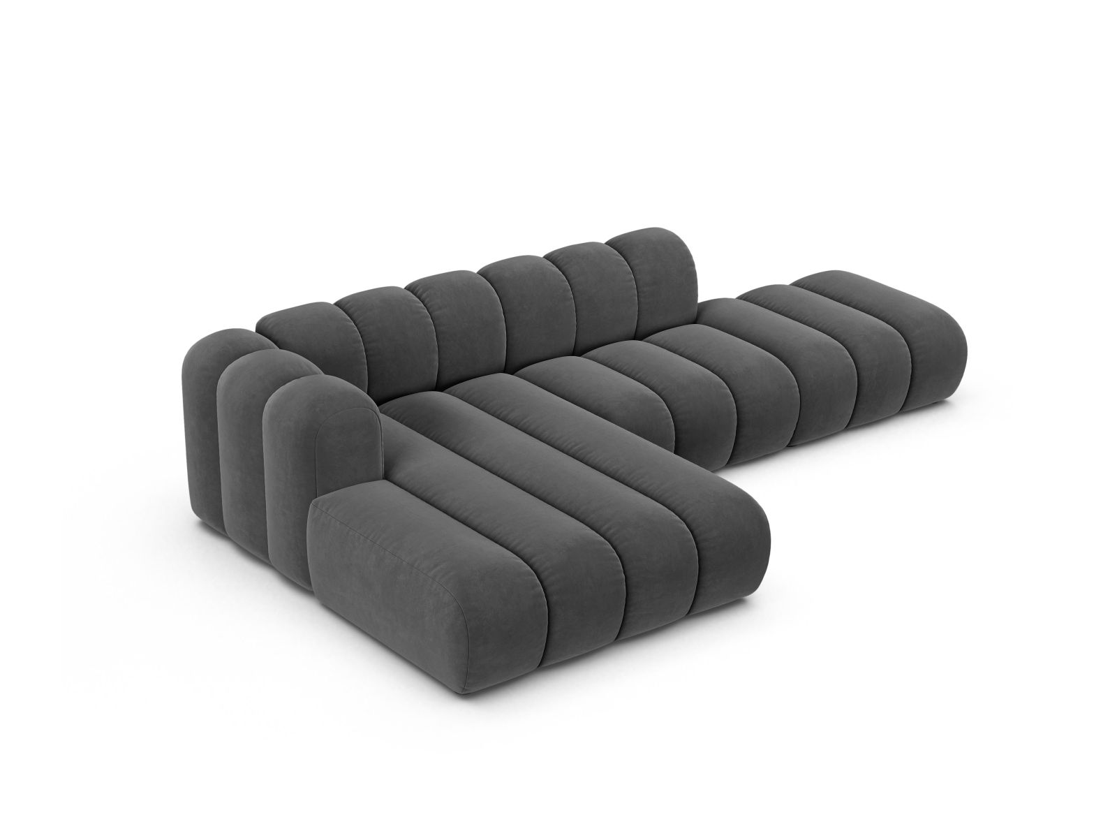 Velvet Modular Left Open Corner Sofa, "Lupine", 5 Seats, 299x177x70