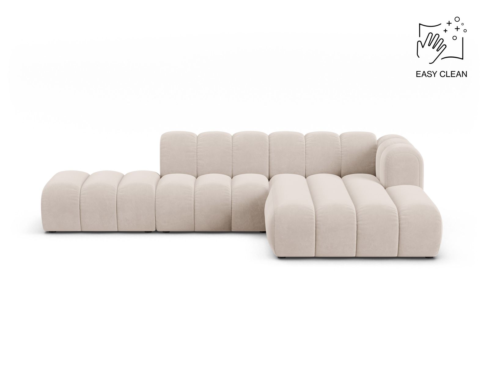 Velvet Modular Right Open Corner Sofa, "Lupine", 5 Seats, 299x177x70