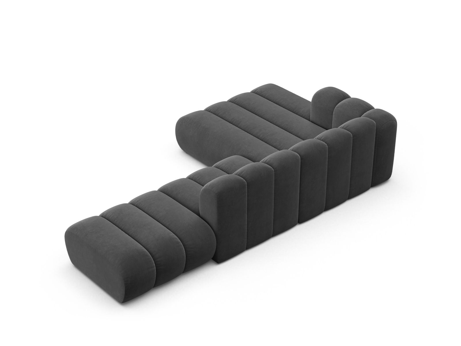 Velvet Modular Left Open Corner Sofa, "Lupine", 5 Seats, 299x177x70