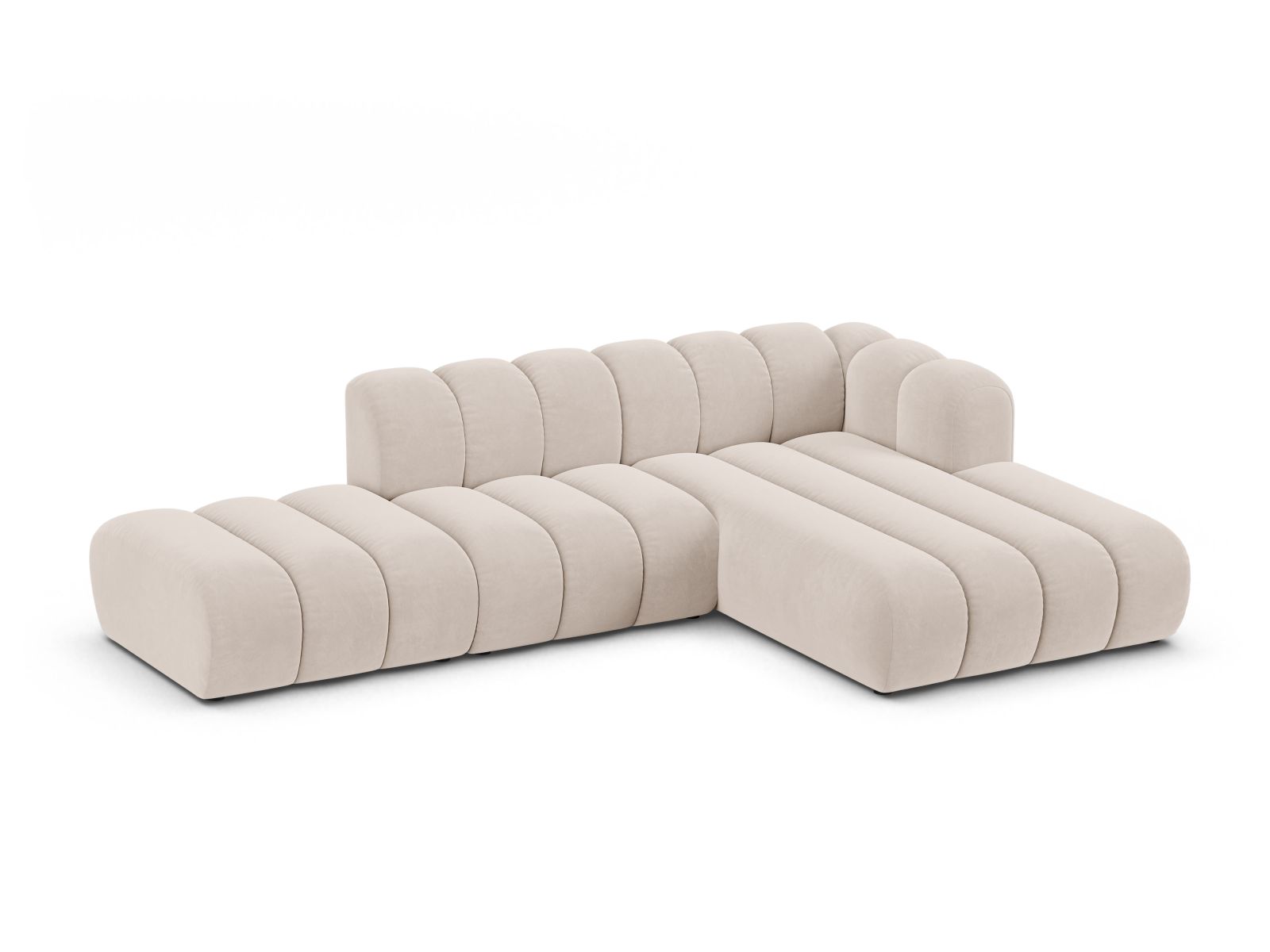 Velvet Modular Right Open Corner Sofa, "Lupine", 5 Seats, 299x177x70