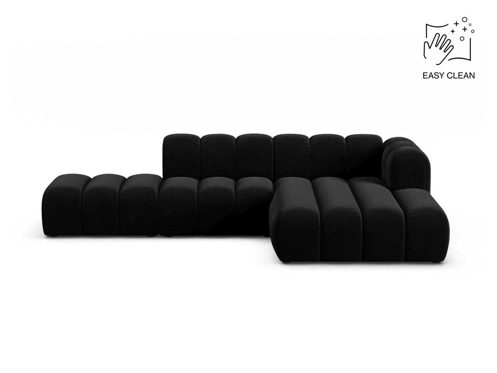 Velvet Modular Right Open Corner Sofa, "Lupine", 5 Seats, 299x177x70