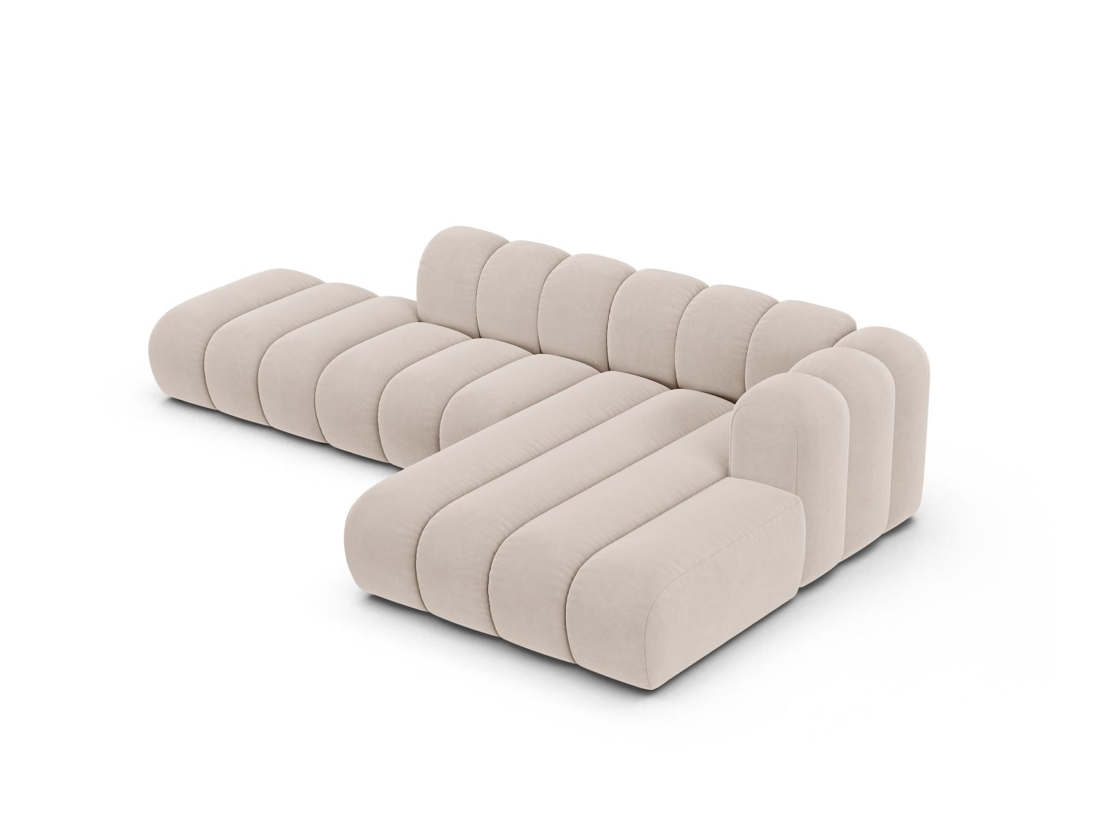Velvet Modular Right Open Corner Sofa, "Lupine", 5 Seats, 299x177x70