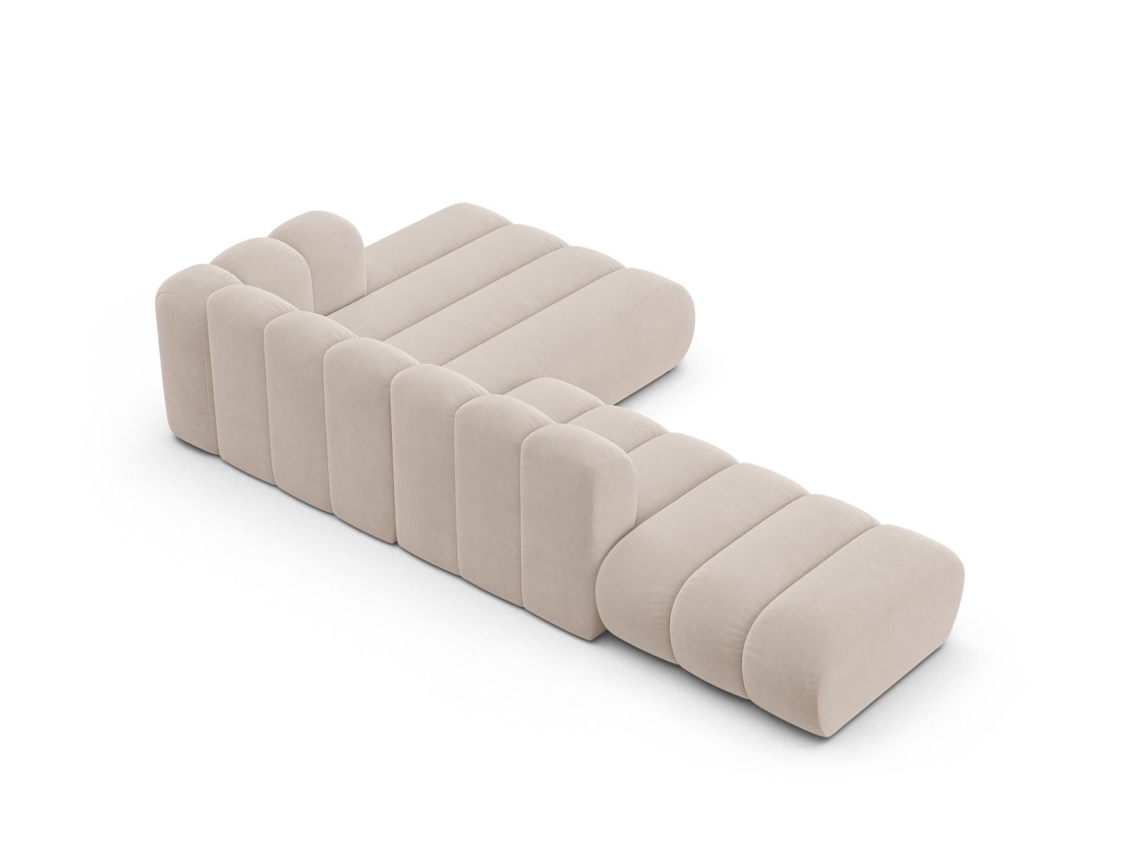 Velvet Modular Right Open Corner Sofa, "Lupine", 5 Seats, 299x177x70