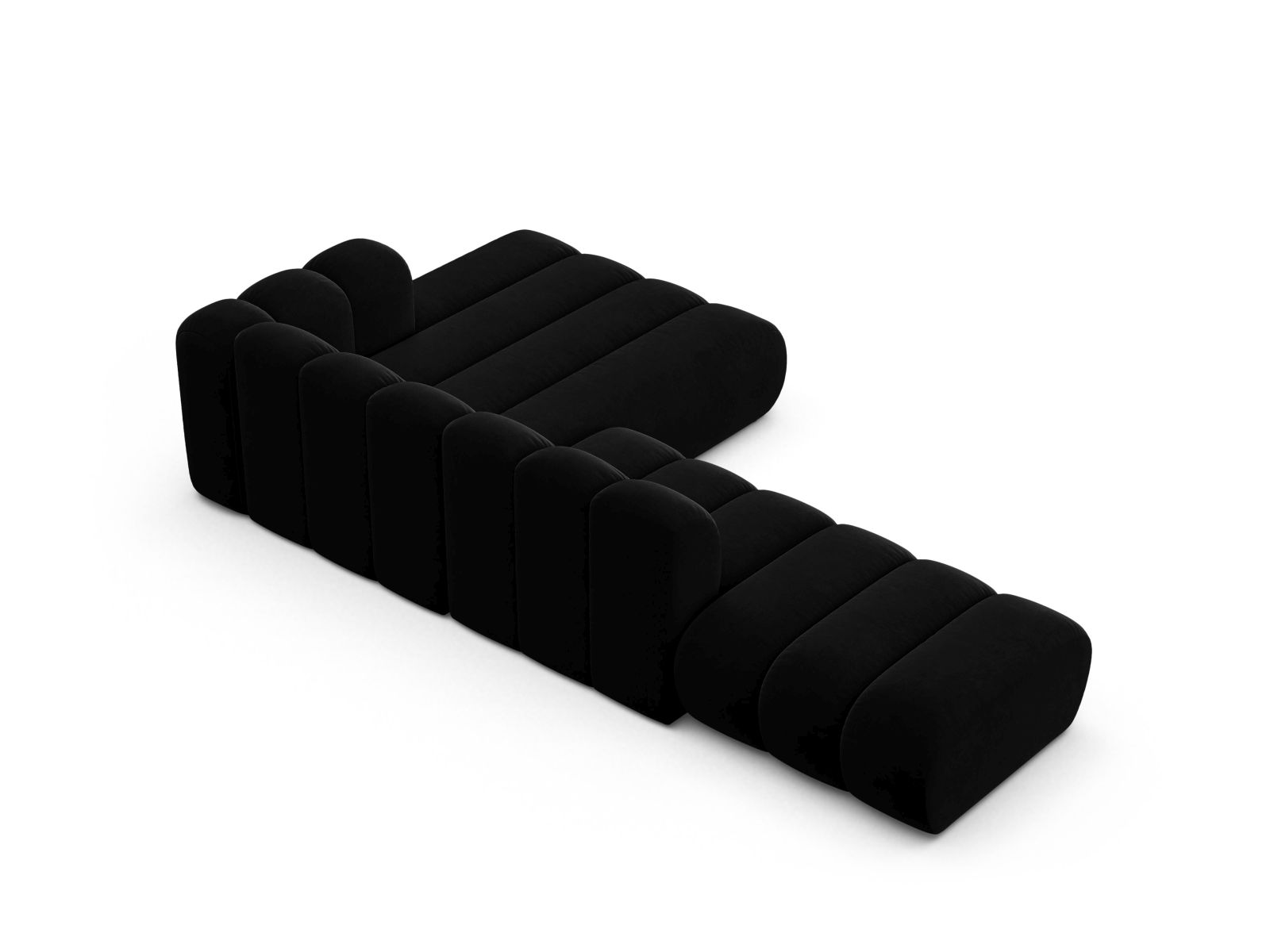 Velvet Modular Right Open Corner Sofa, "Lupine", 5 Seats, 299x177x70