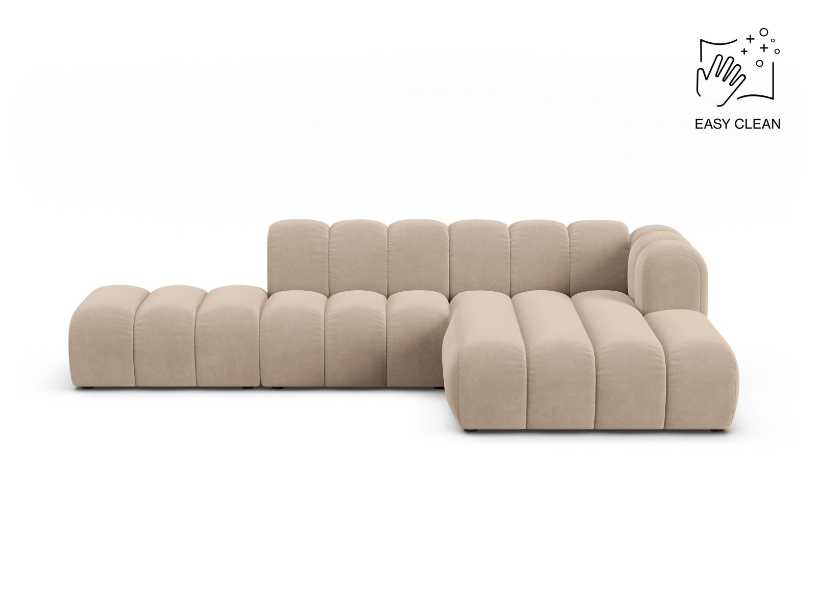 Velvet Modular Right Open Corner Sofa, "Lupine", 5 Seats, 299x177x70