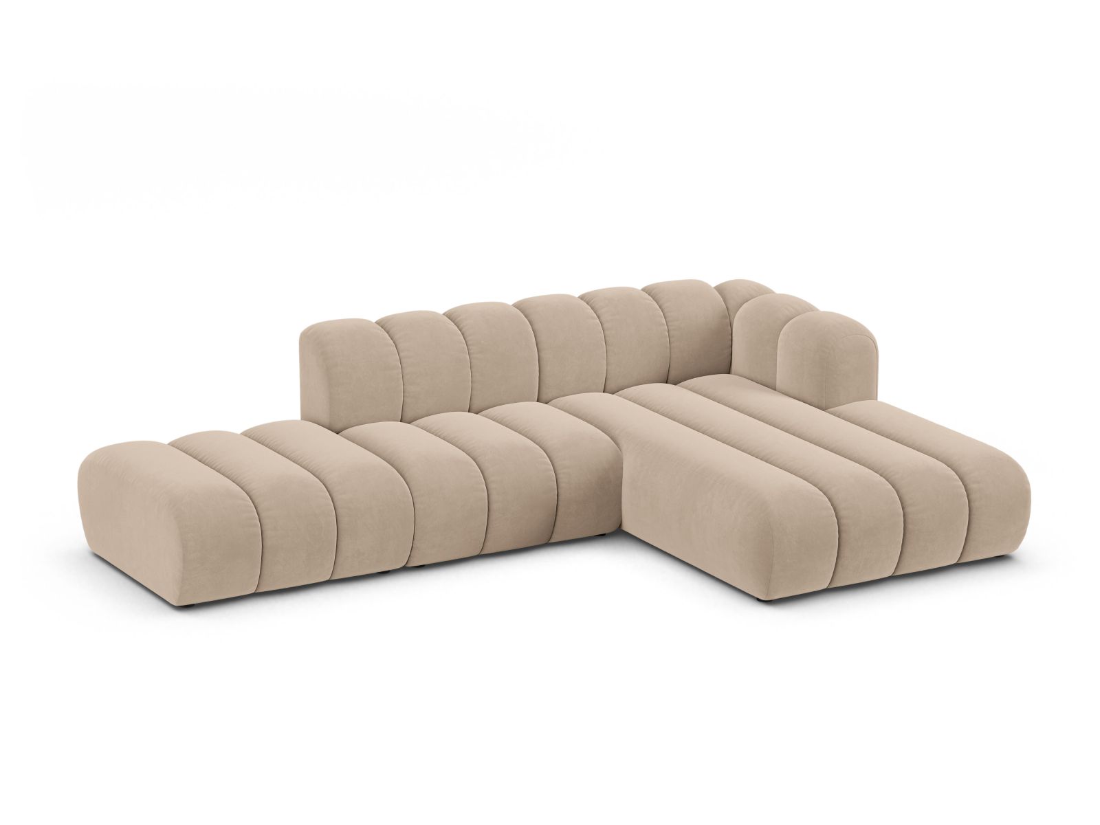 Velvet Modular Right Open Corner Sofa, "Lupine", 5 Seats, 299x177x70