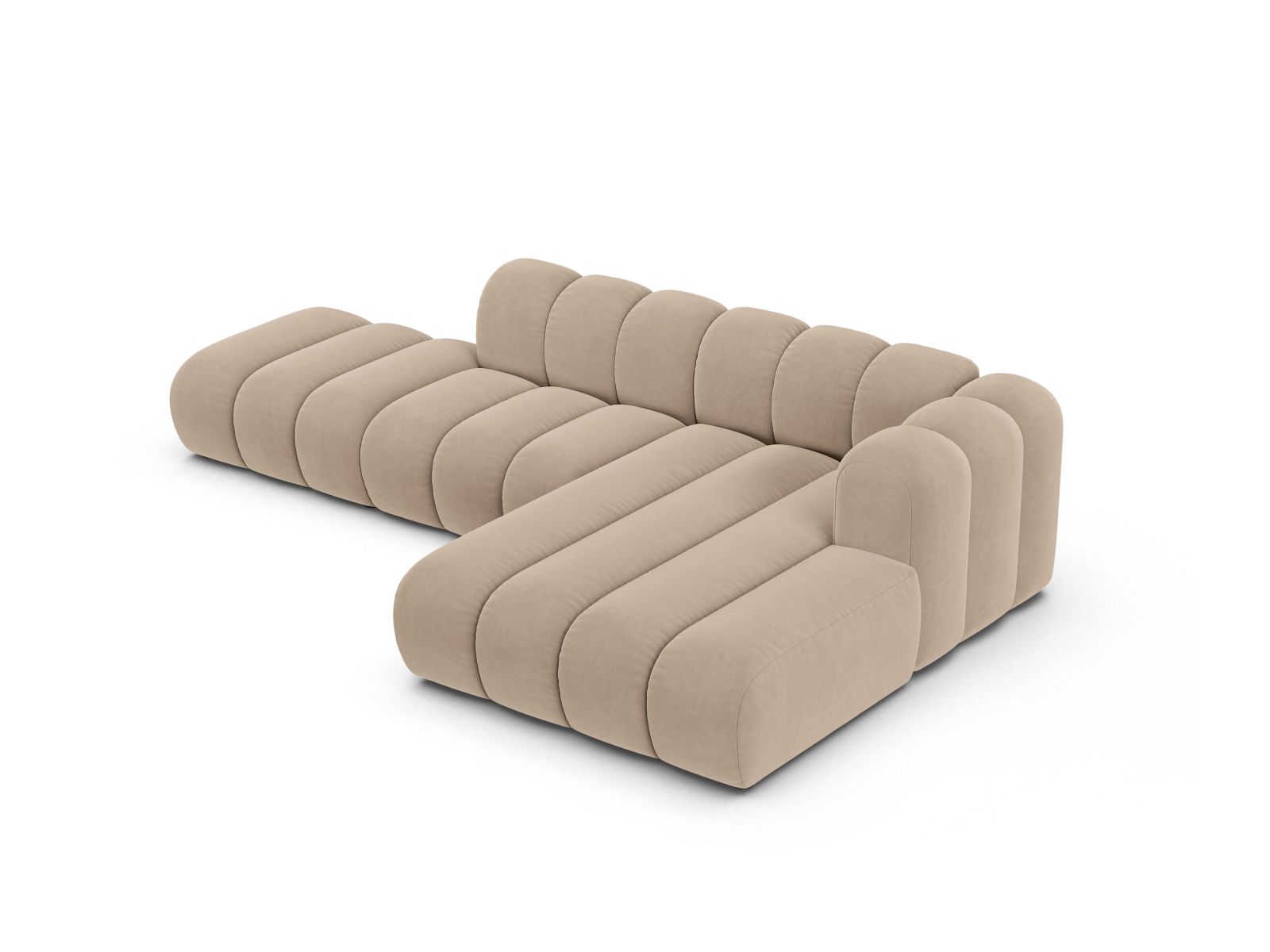 Velvet Modular Right Open Corner Sofa, "Lupine", 5 Seats, 299x177x70