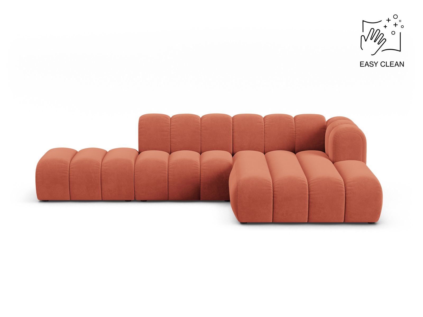 Velvet Modular Right Open Corner Sofa, "Lupine", 5 Seats, 299x177x70
