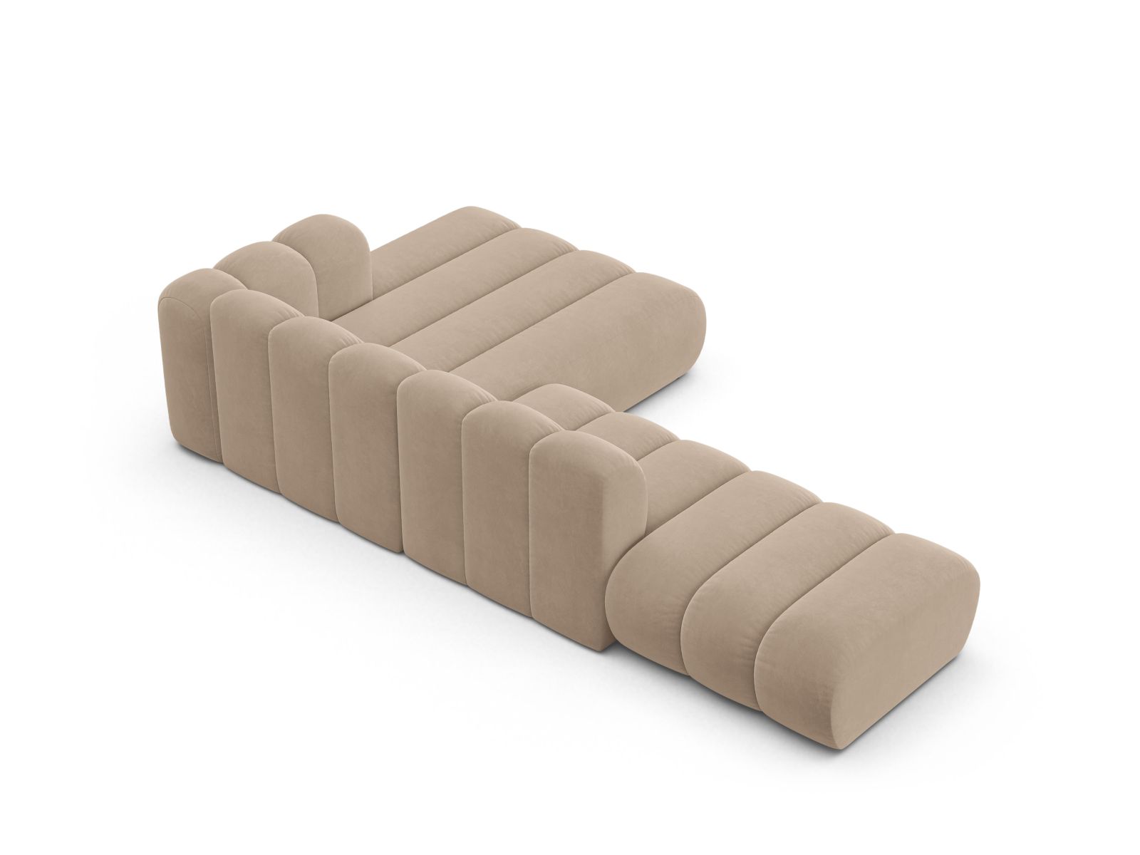 Velvet Modular Right Open Corner Sofa, "Lupine", 5 Seats, 299x177x70