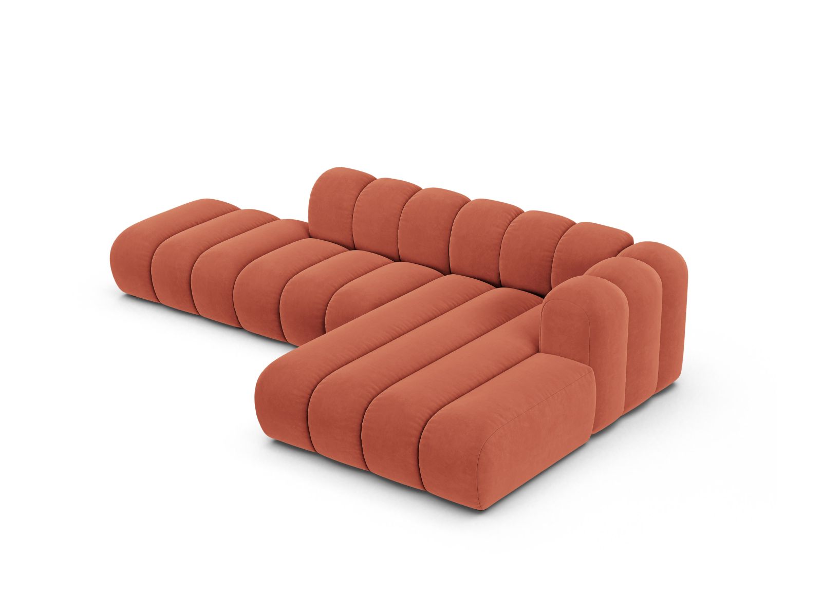 Velvet Modular Right Open Corner Sofa, "Lupine", 5 Seats, 299x177x70