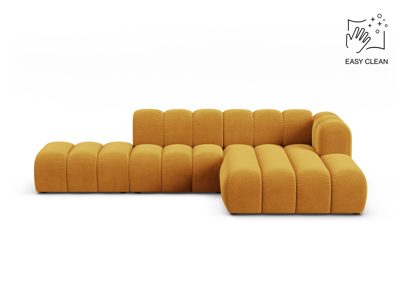 Velvet Modular Right Open Corner Sofa, "Lupine", 5 Seats, 299x177x70