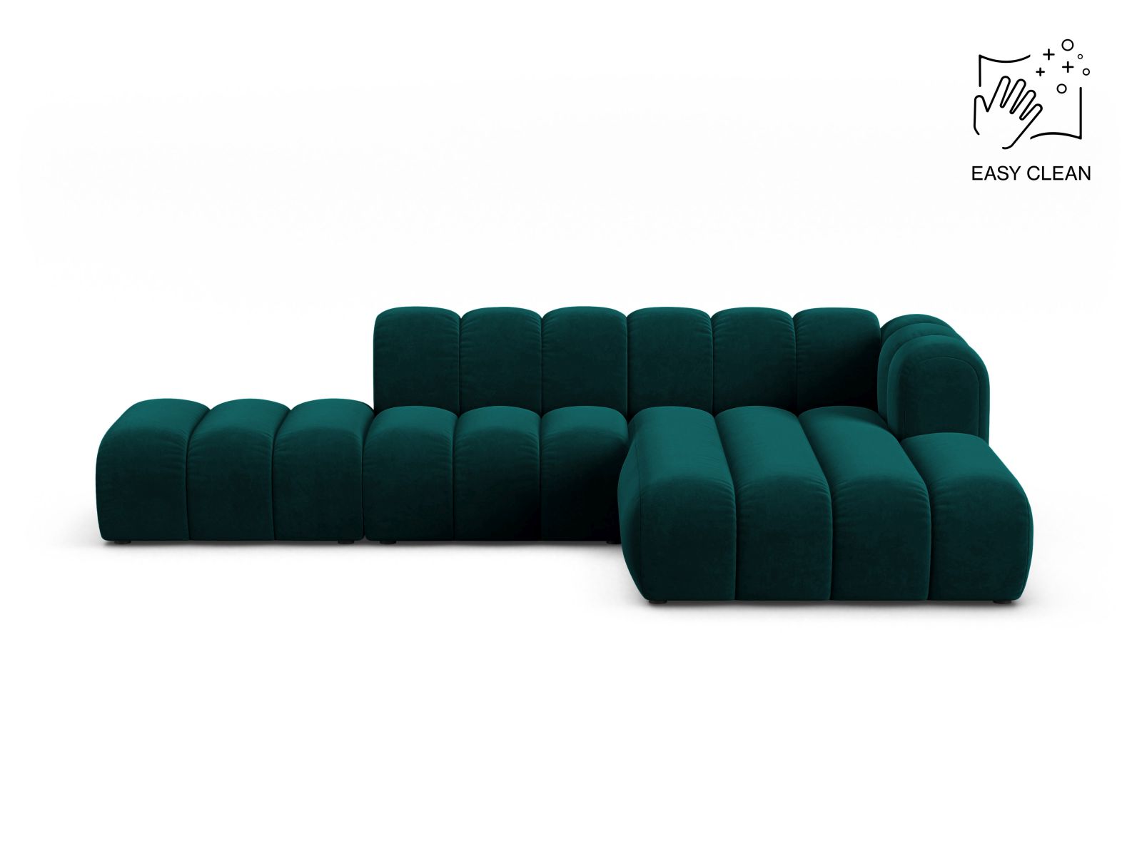 Velvet Modular Right Open Corner Sofa, "Lupine", 5 Seats, 299x177x70