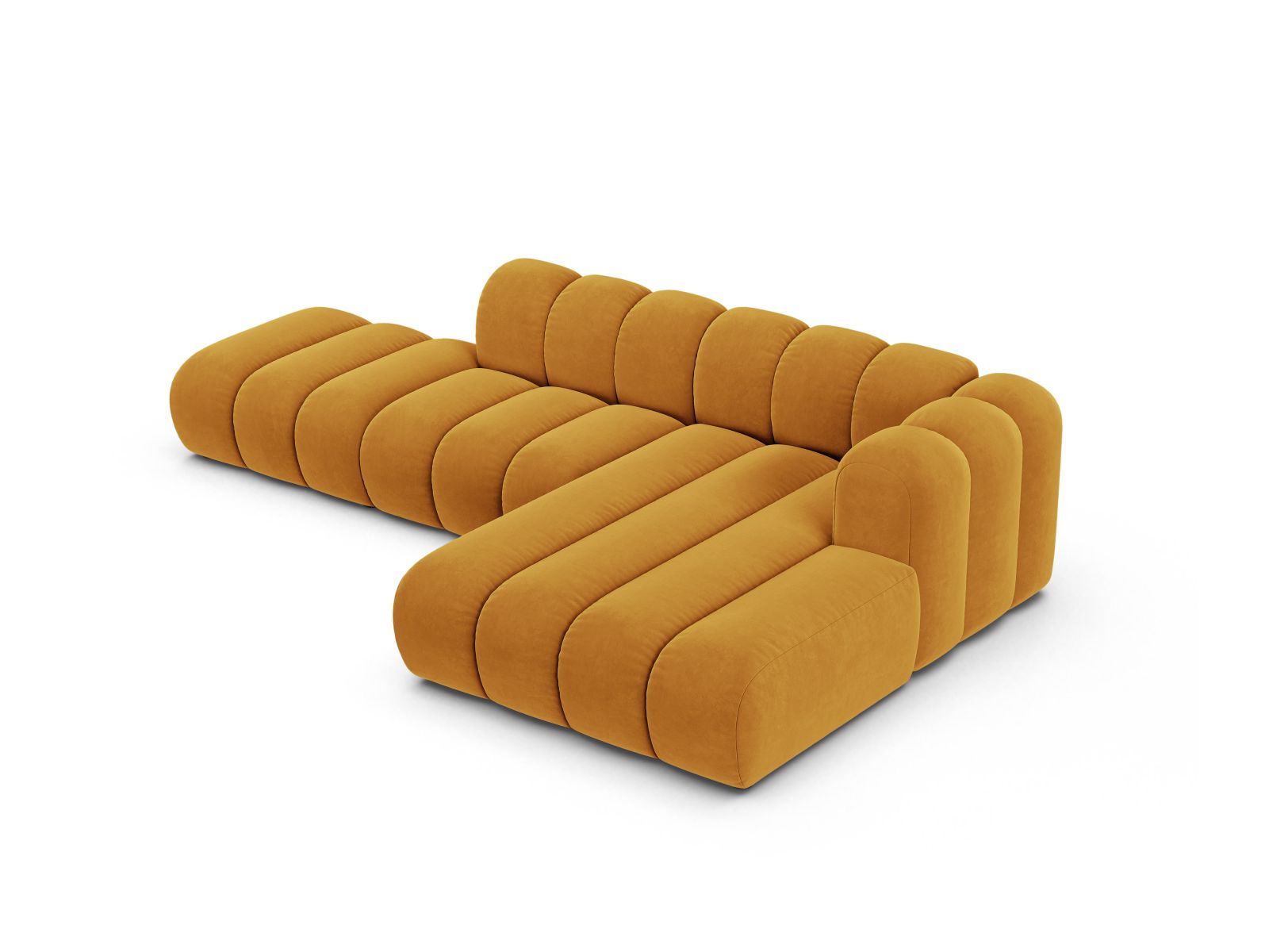 Velvet Modular Right Open Corner Sofa, "Lupine", 5 Seats, 299x177x70