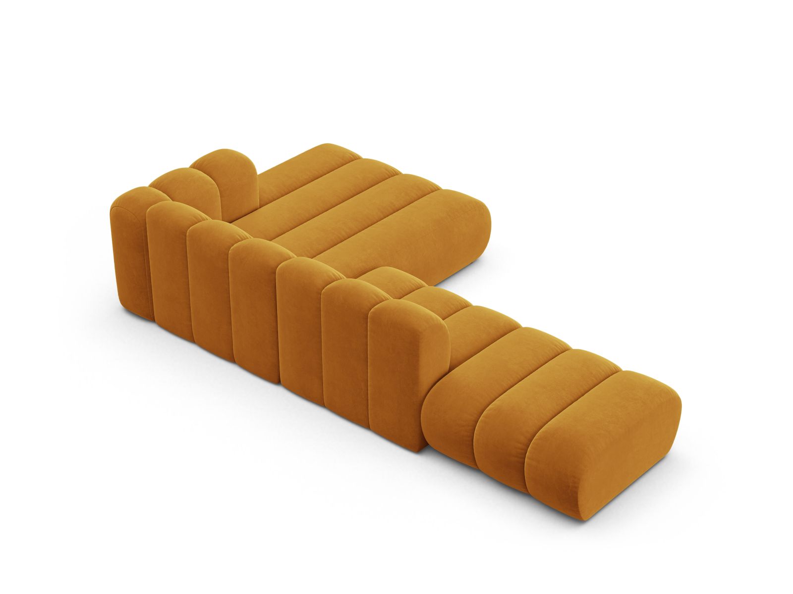 Velvet Modular Right Open Corner Sofa, "Lupine", 5 Seats, 299x177x70