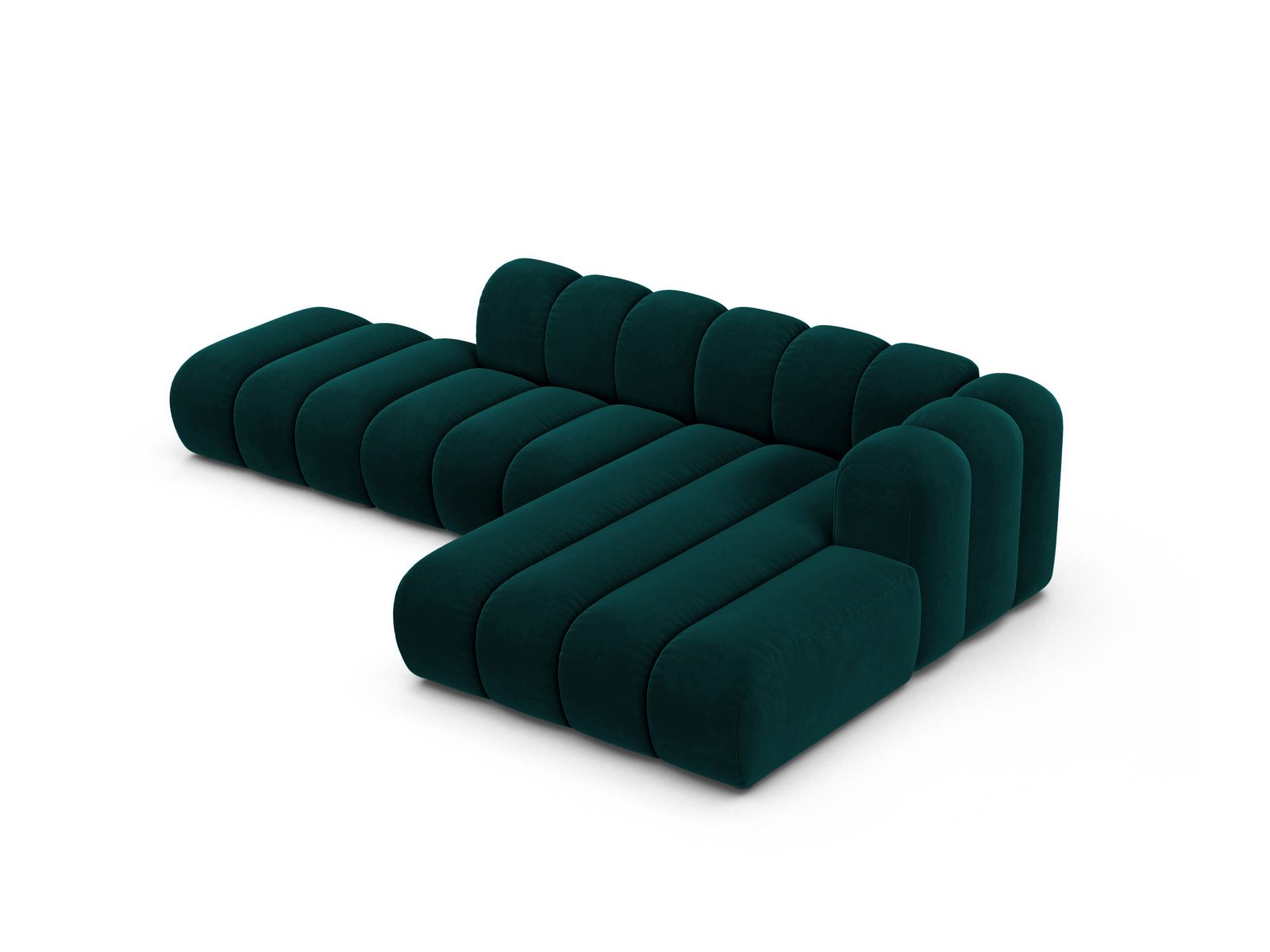 Velvet Modular Right Open Corner Sofa, "Lupine", 5 Seats, 299x177x70