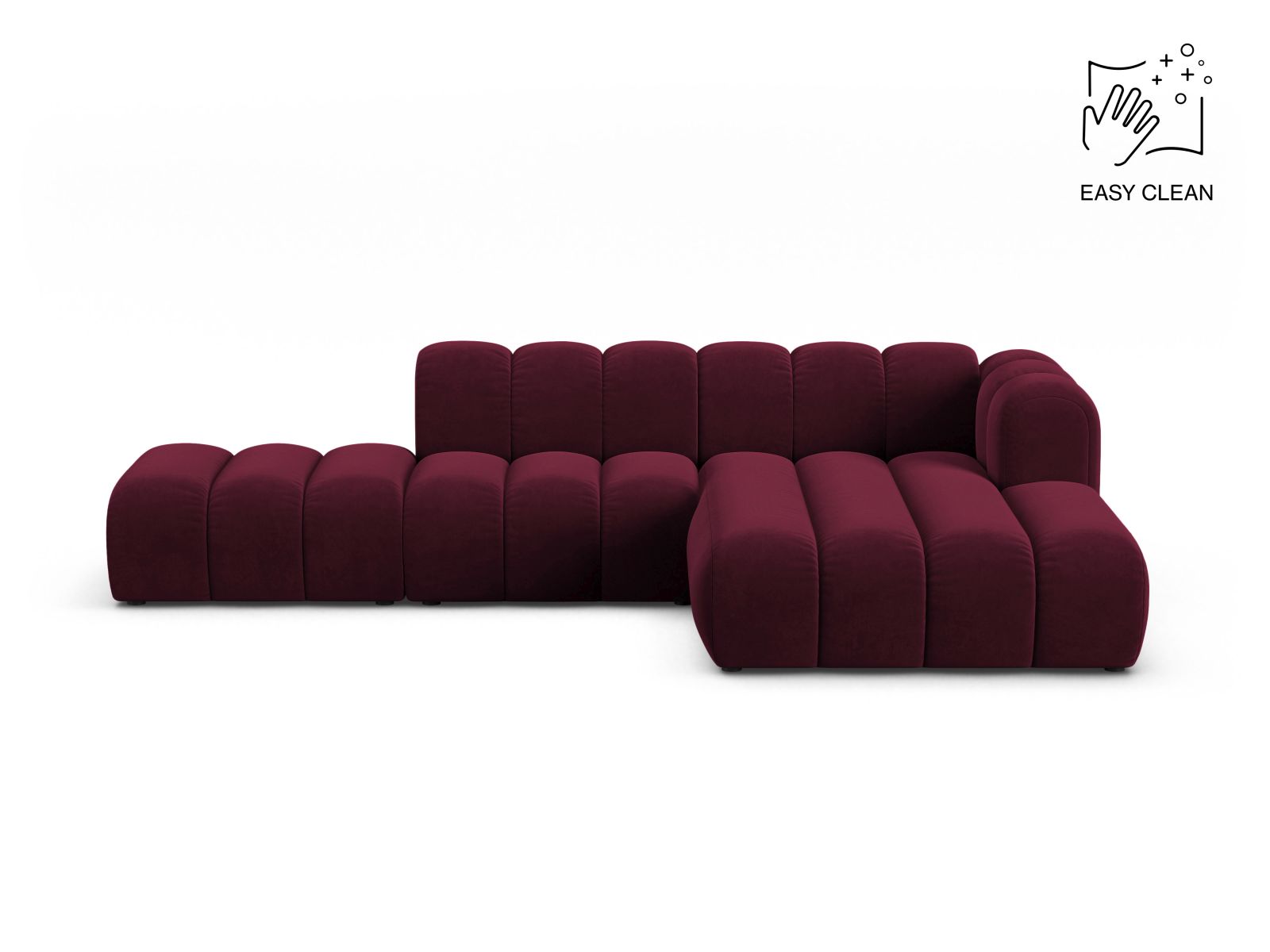 Velvet Modular Right Open Corner Sofa, "Lupine", 5 Seats, 299x177x70