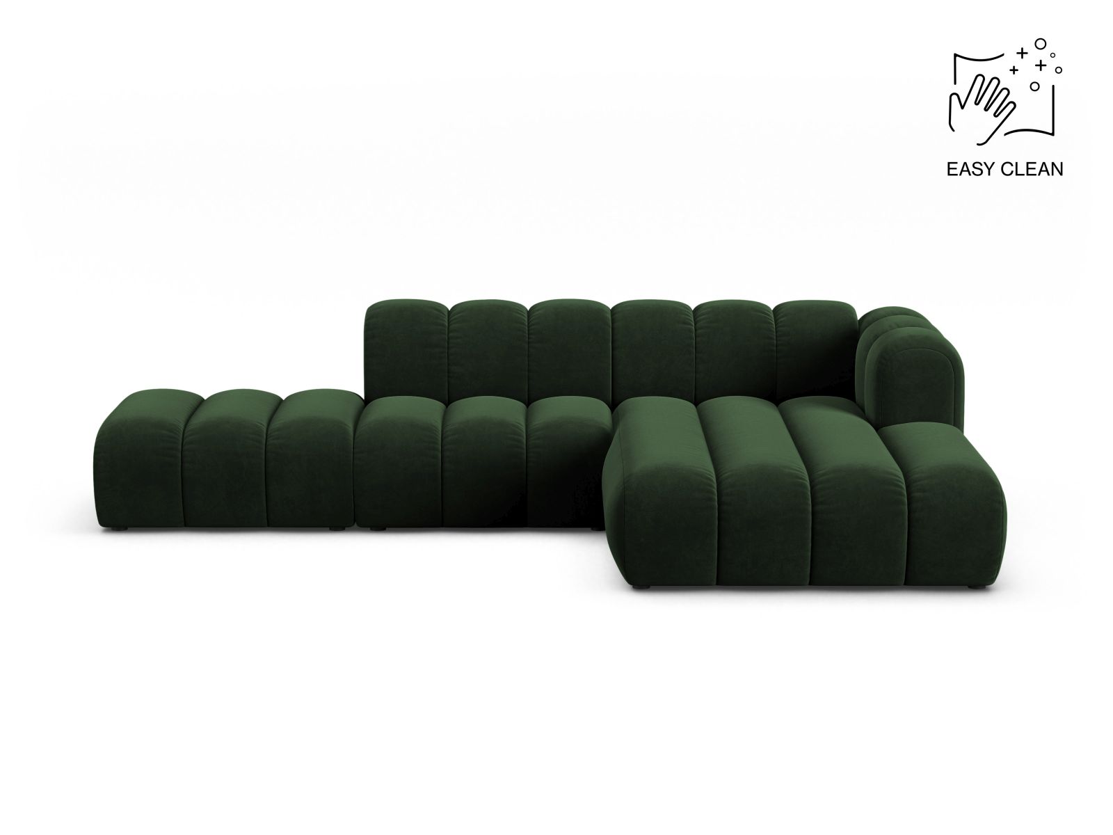 Velvet Modular Right Open Corner Sofa, "Lupine", 5 Seats, 299x177x70