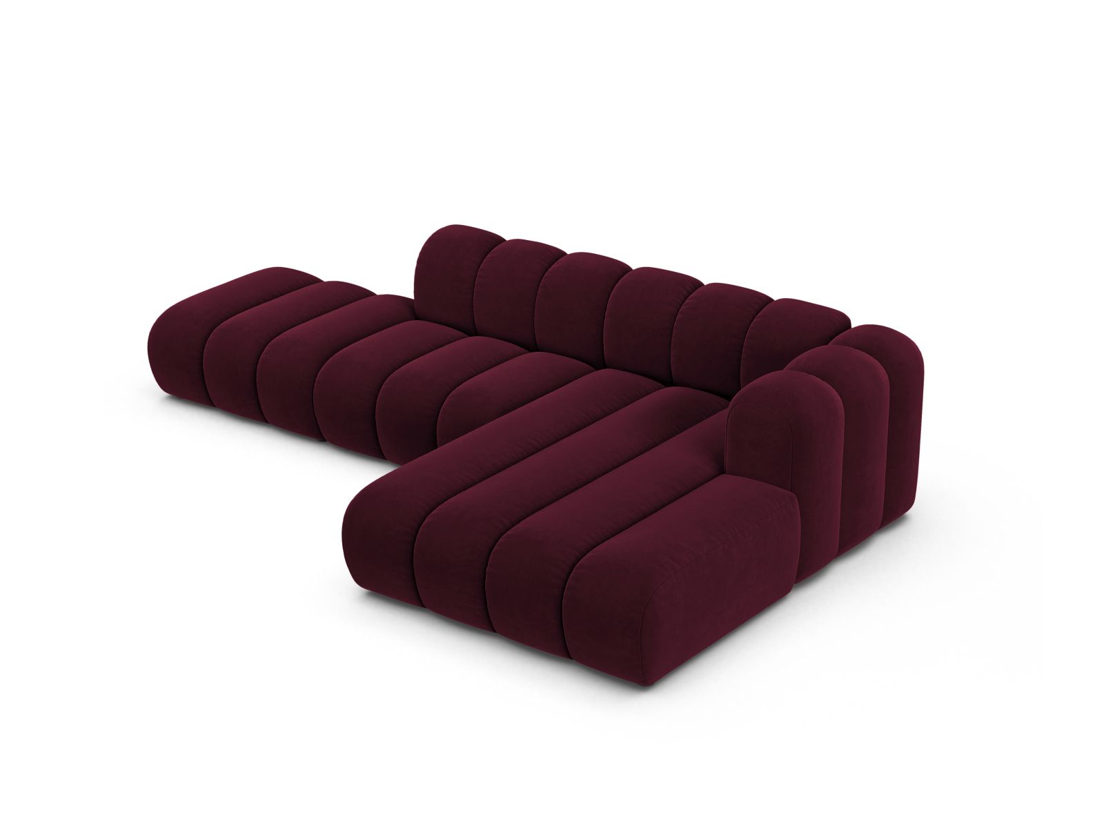 Velvet Modular Right Open Corner Sofa, "Lupine", 5 Seats, 299x177x70