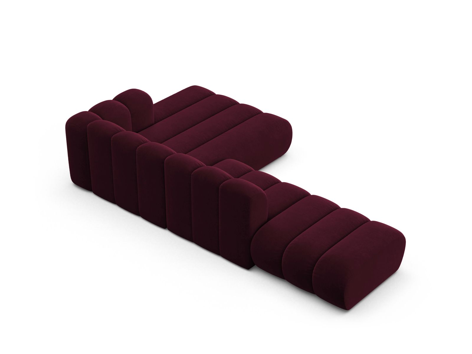 Velvet Modular Right Open Corner Sofa, "Lupine", 5 Seats, 299x177x70