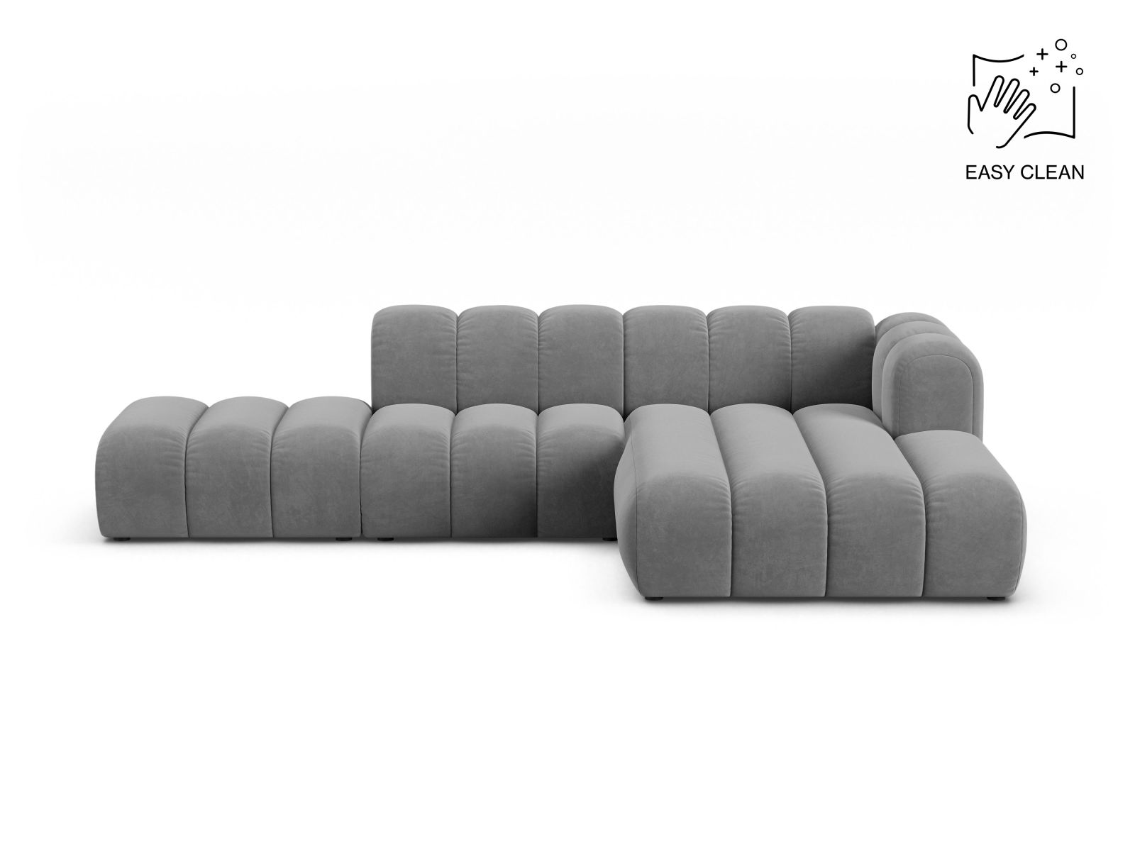 Velvet Modular Right Open Corner Sofa, "Lupine", 5 Seats, 299x177x70