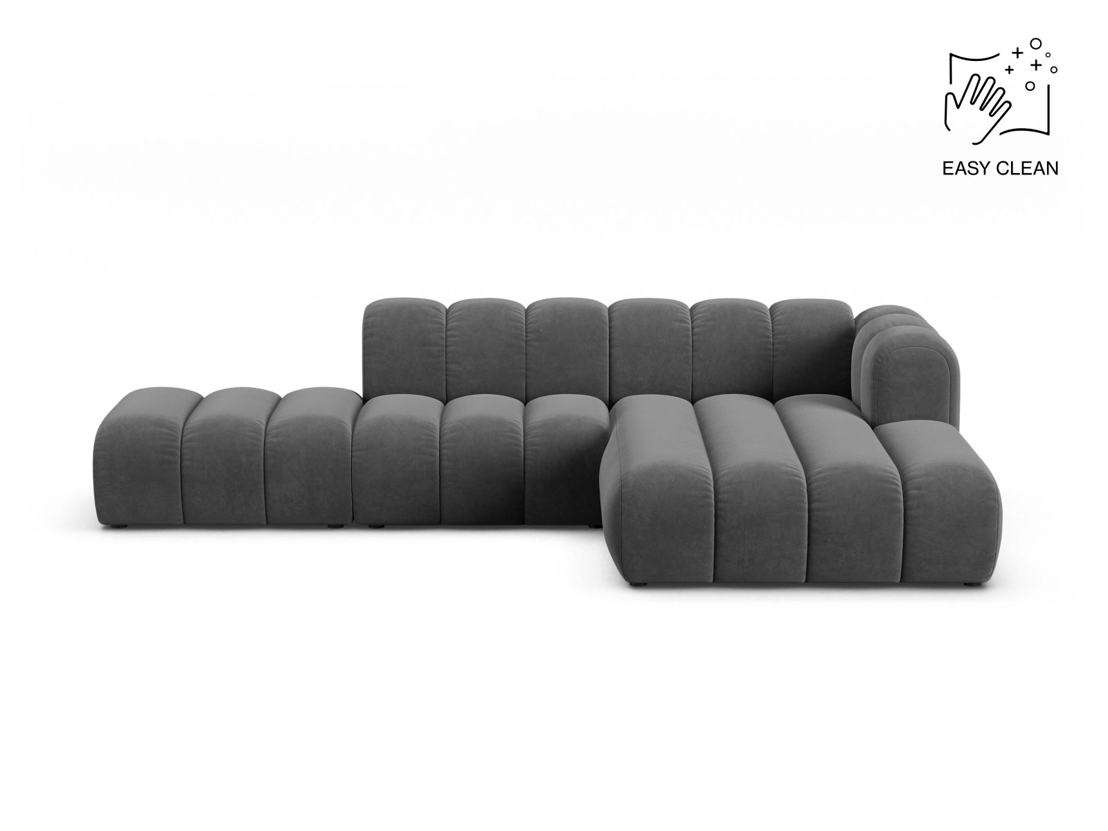 Velvet Modular Right Open Corner Sofa, "Lupine", 5 Seats, 299x177x70