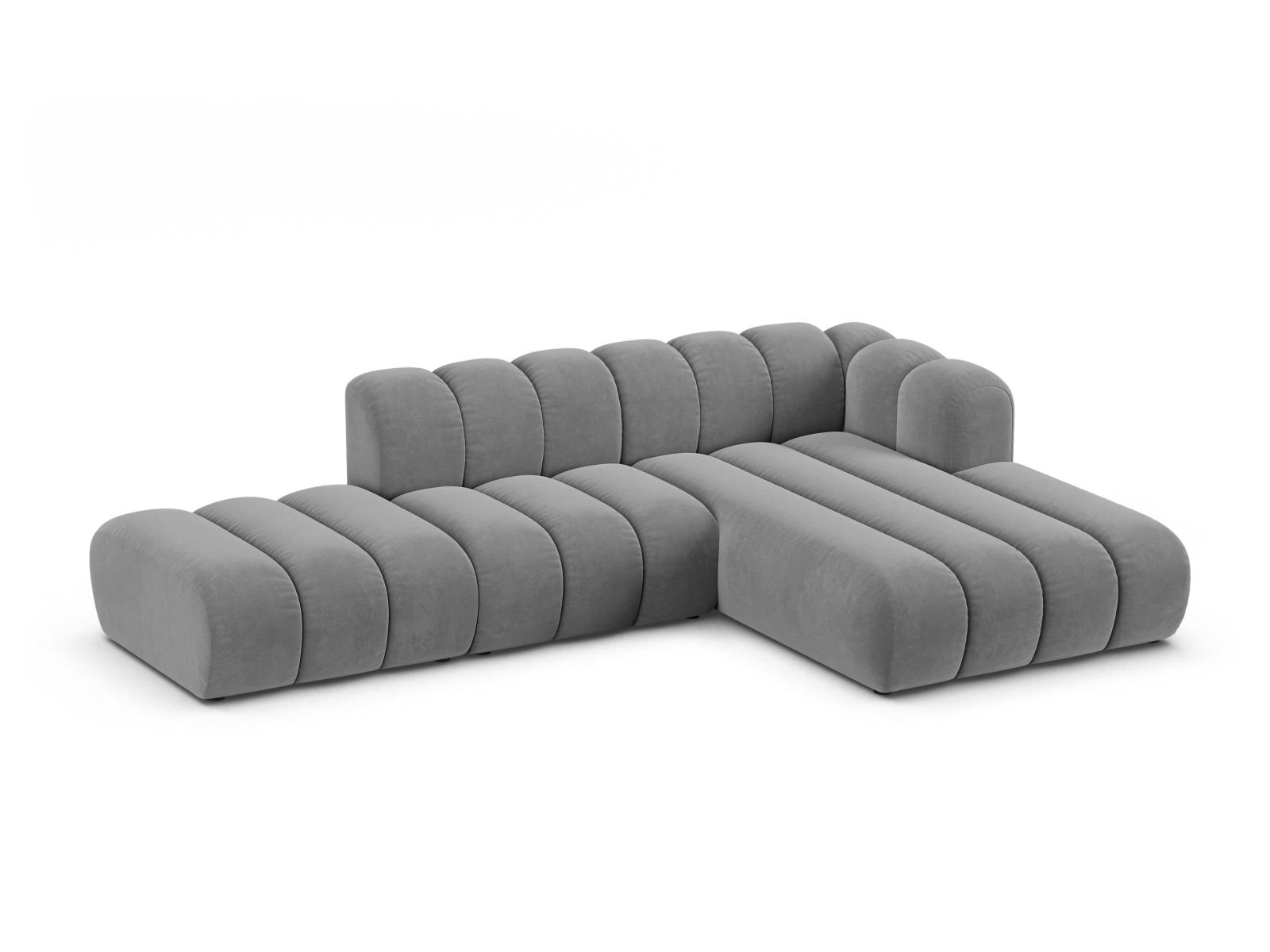 Velvet Modular Right Open Corner Sofa, "Lupine", 5 Seats, 299x177x70