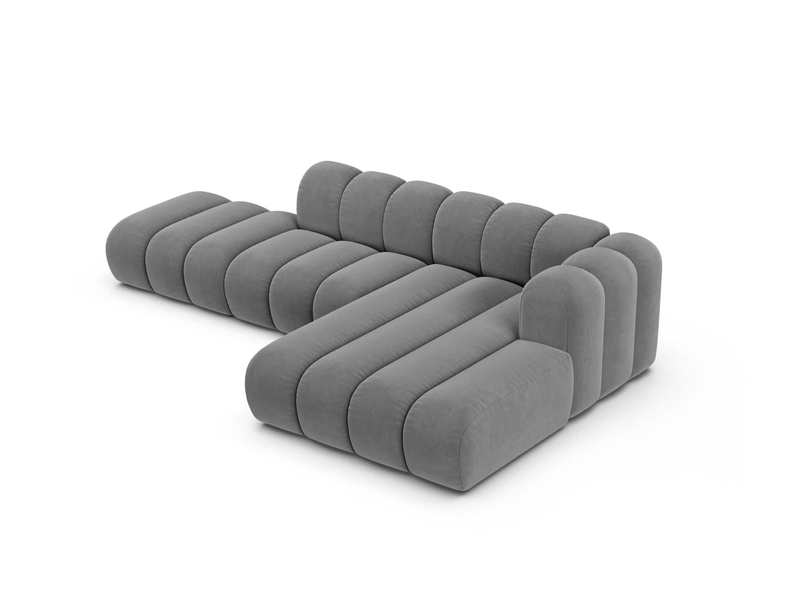 Velvet Modular Right Open Corner Sofa, "Lupine", 5 Seats, 299x177x70