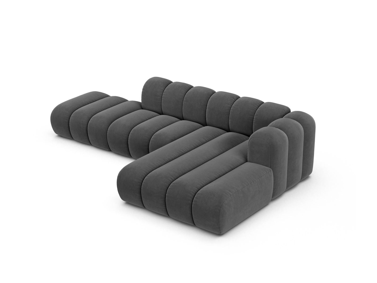 Velvet Modular Right Open Corner Sofa, "Lupine", 5 Seats, 299x177x70