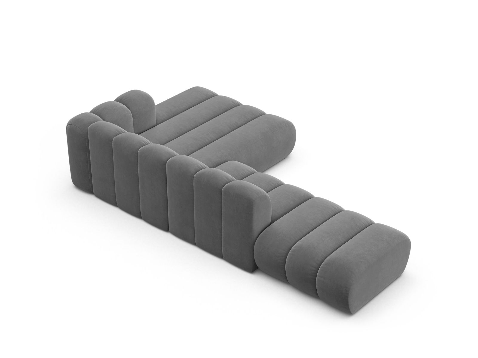 Velvet Modular Right Open Corner Sofa, "Lupine", 5 Seats, 299x177x70