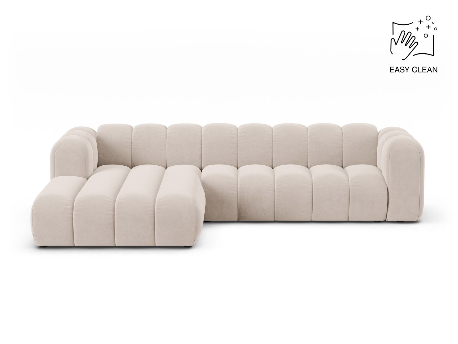 Velvet Modular Left Corner Sofa, "Lupine", 4 Seats, 290x177x70
