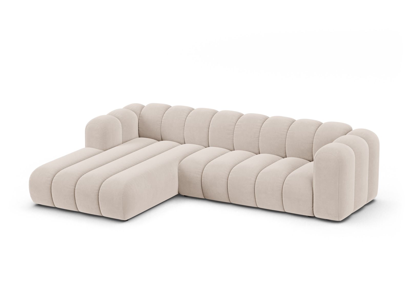 Velvet Modular Left Corner Sofa, "Lupine", 4 Seats, 290x177x70