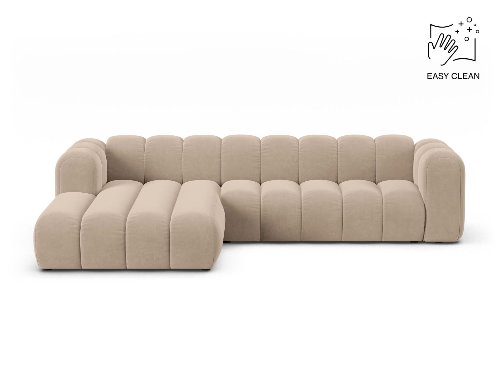 Velvet Modular Left Corner Sofa, "Lupine", 4 Seats, 290x177x70