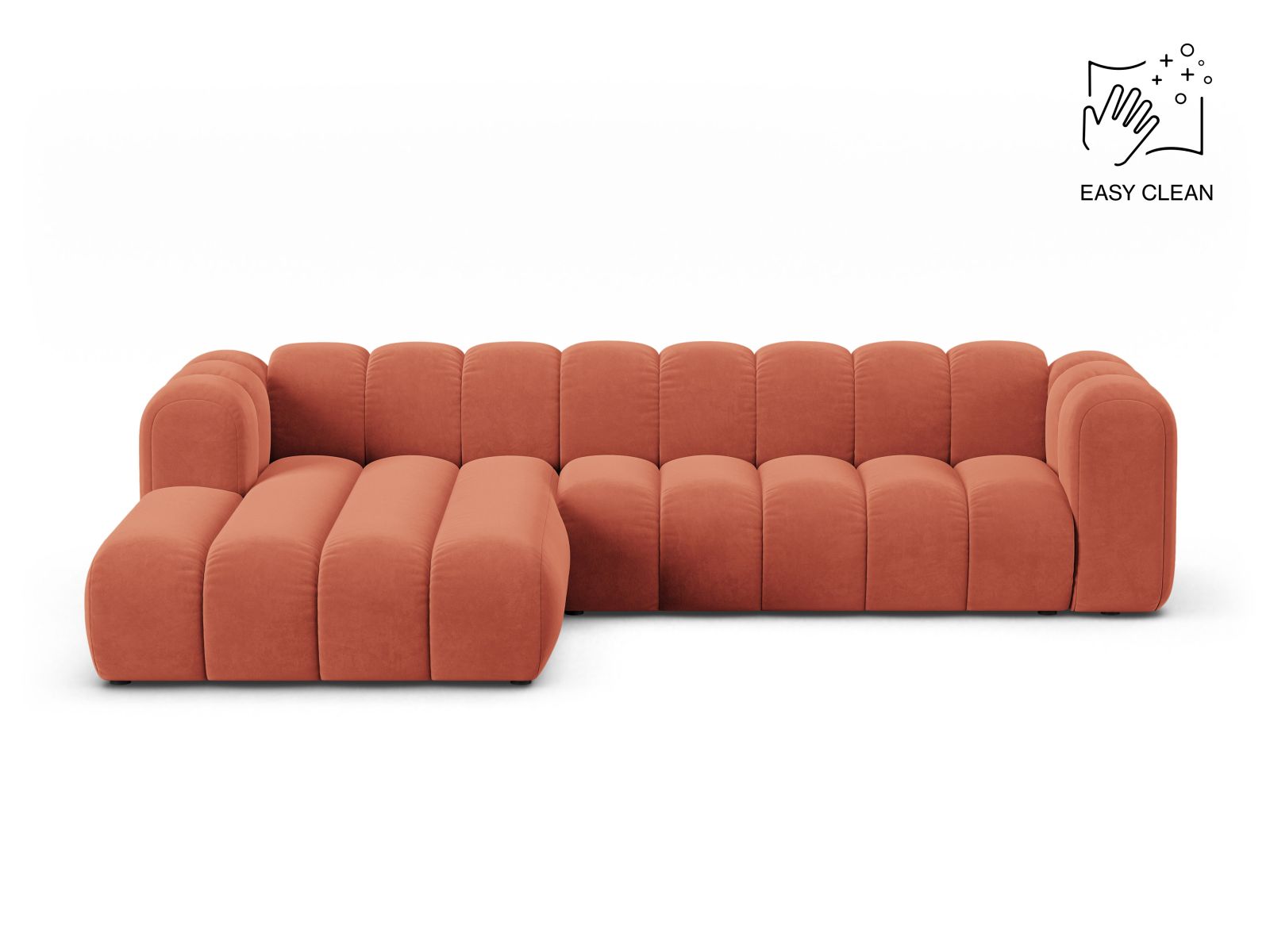 Velvet Modular Left Corner Sofa, "Lupine", 4 Seats, 290x177x70