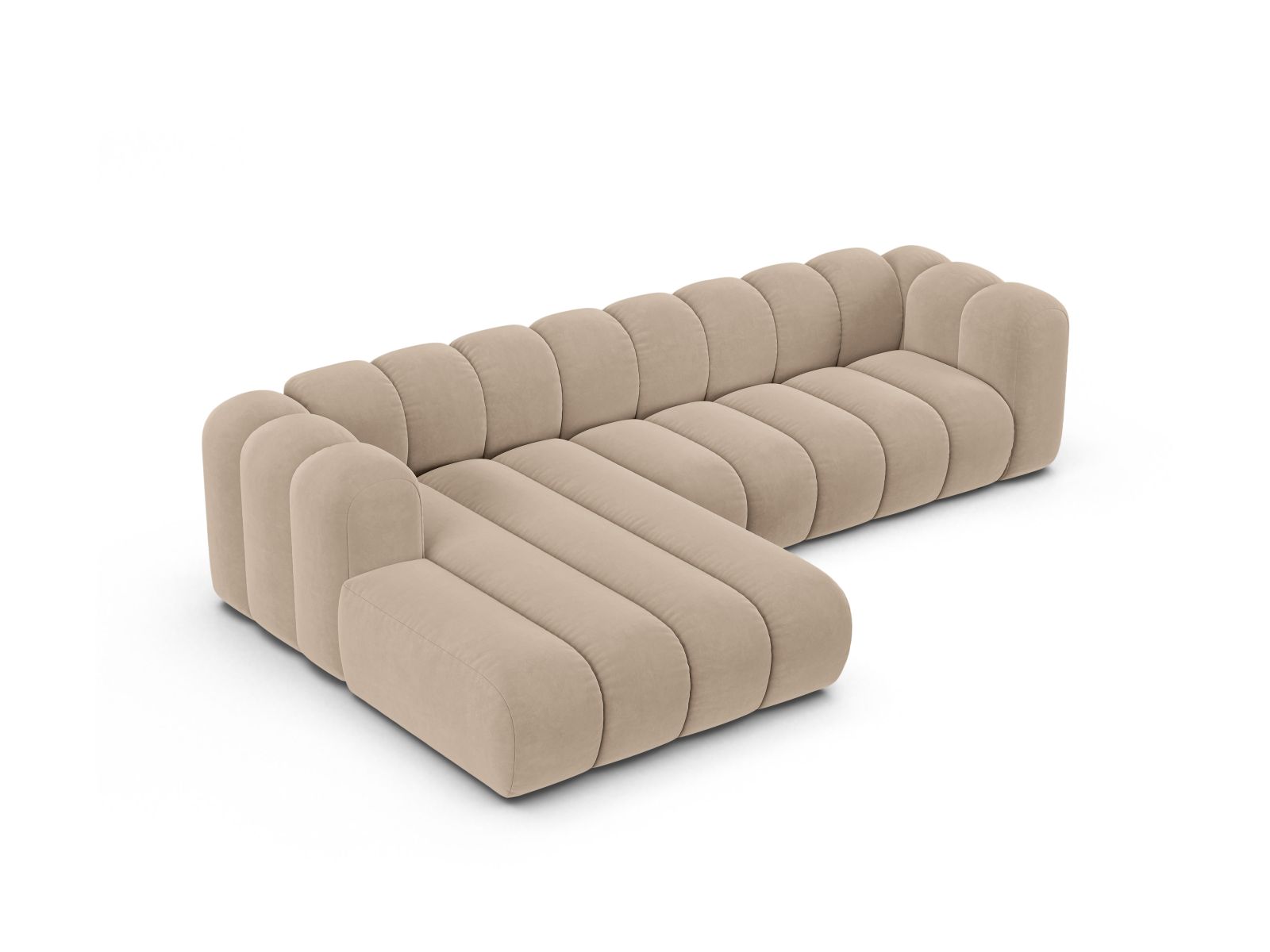 Velvet Modular Left Corner Sofa, "Lupine", 4 Seats, 290x177x70