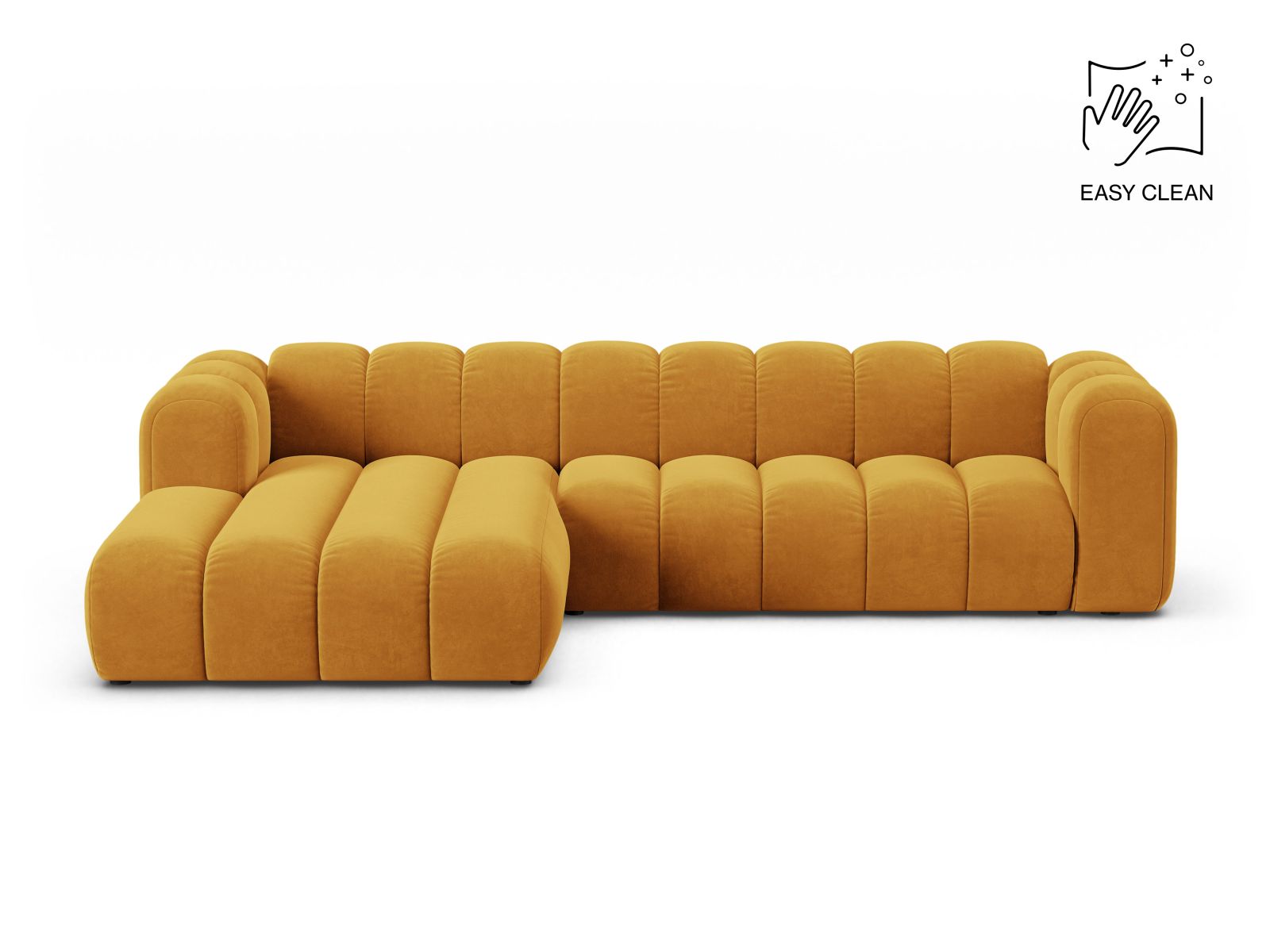 Velvet Modular Left Corner Sofa, "Lupine", 4 Seats, 290x177x70