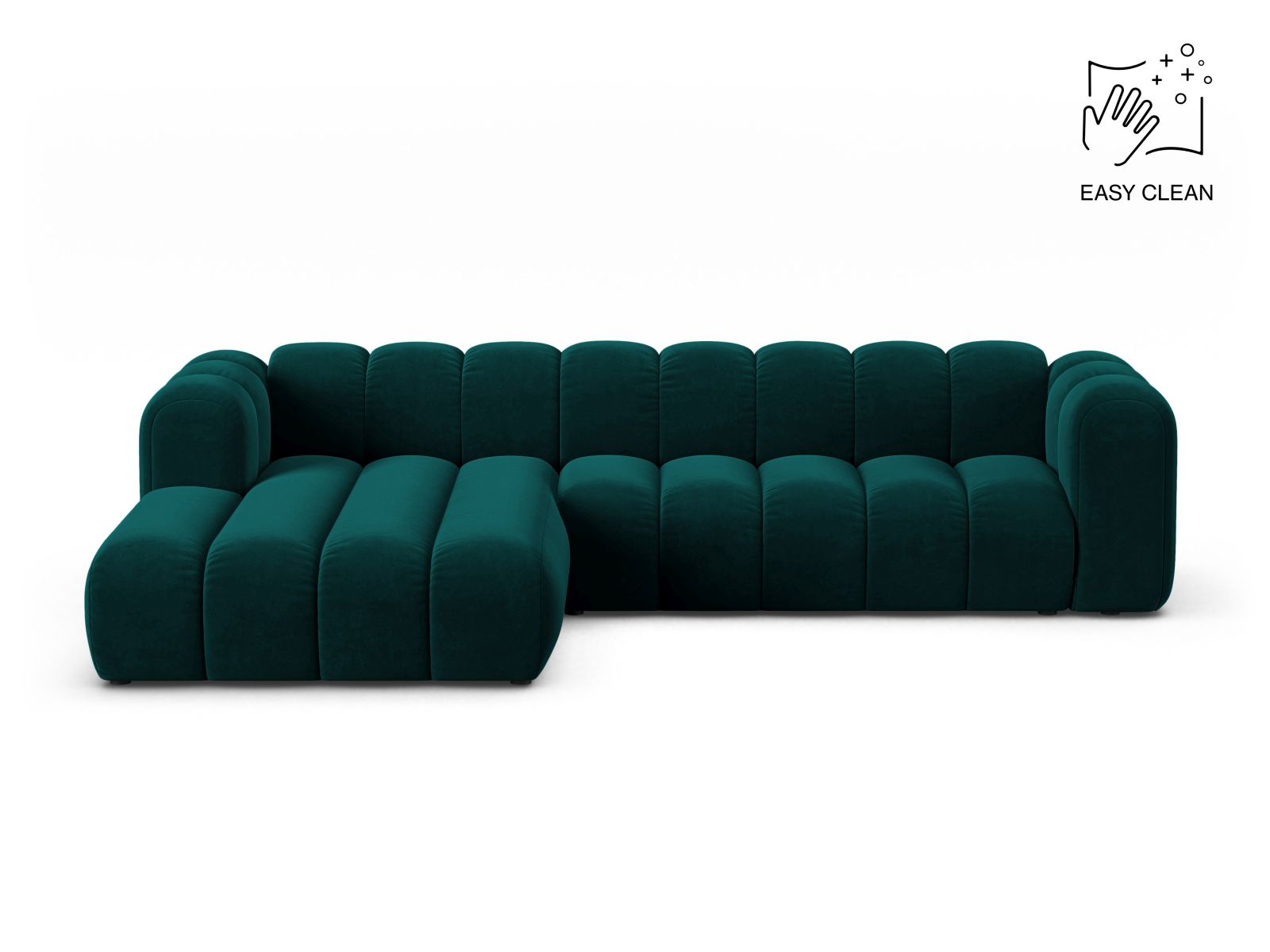 Velvet Modular Left Corner Sofa, "Lupine", 4 Seats, 290x177x70