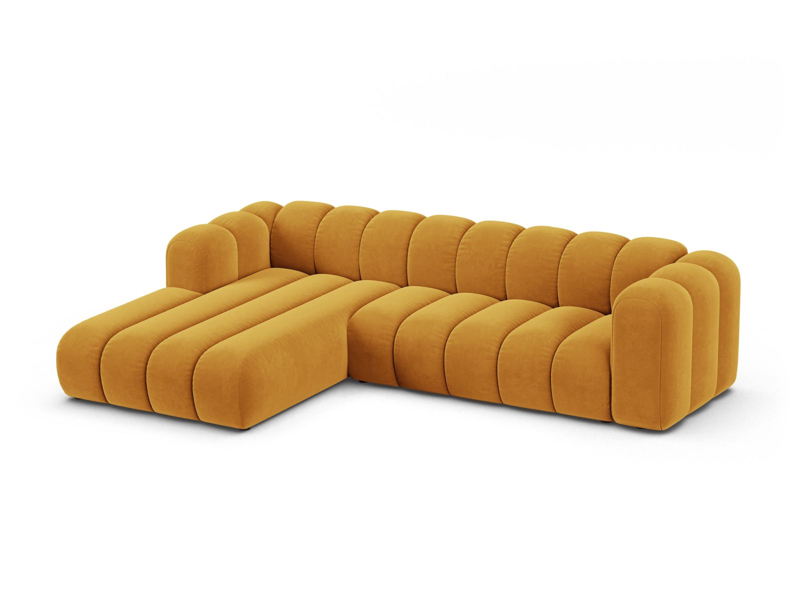 Velvet Modular Left Corner Sofa, "Lupine", 4 Seats, 290x177x70