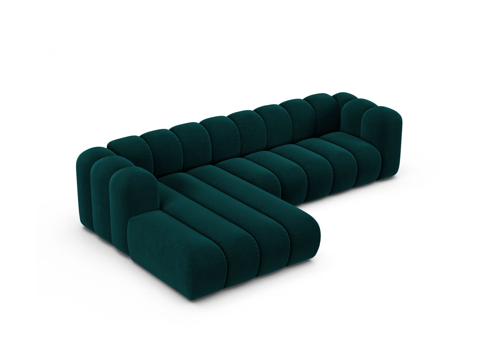 Velvet Modular Left Corner Sofa, "Lupine", 4 Seats, 290x177x70