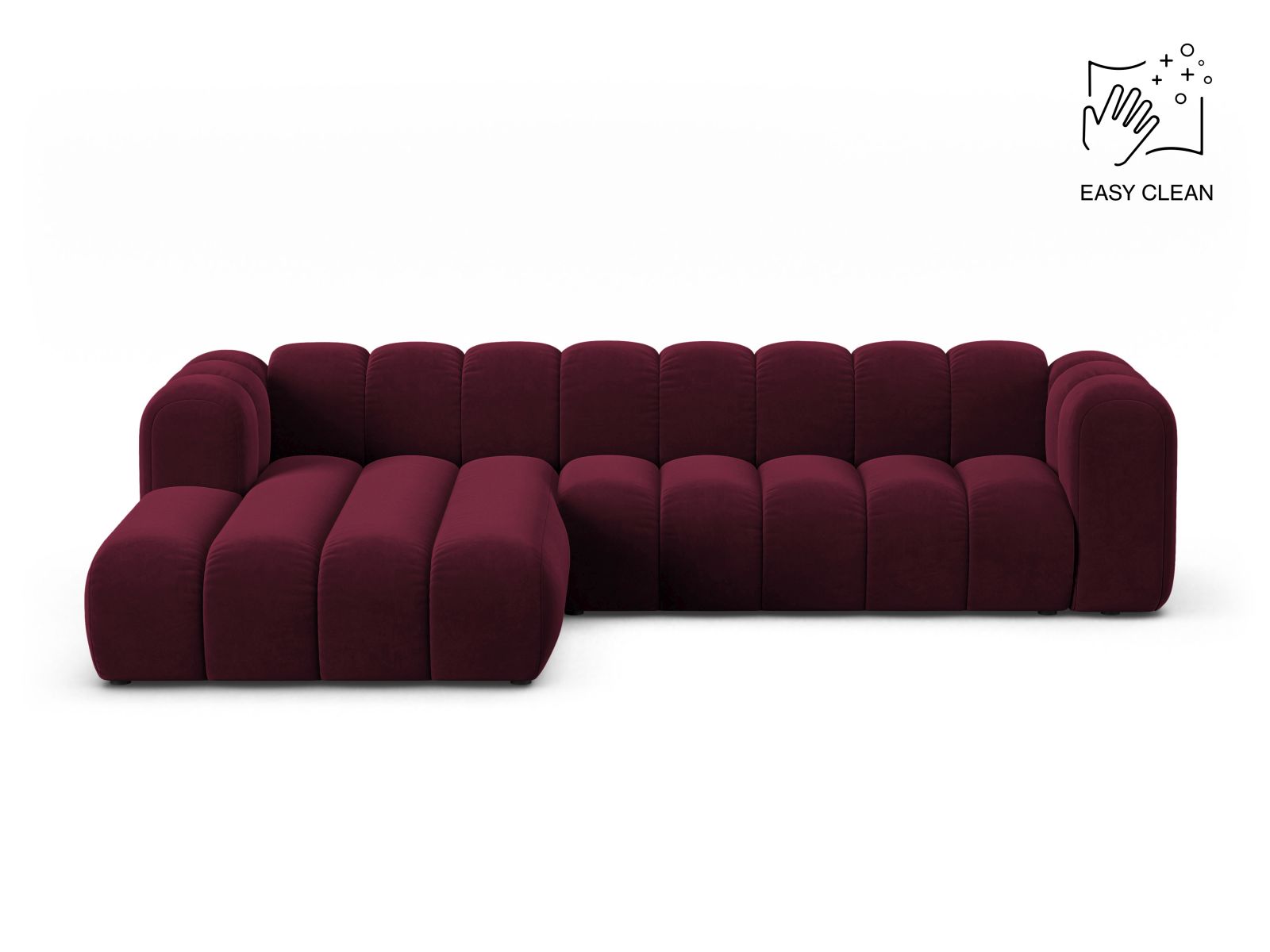Velvet Modular Left Corner Sofa, "Lupine", 4 Seats, 290x177x70