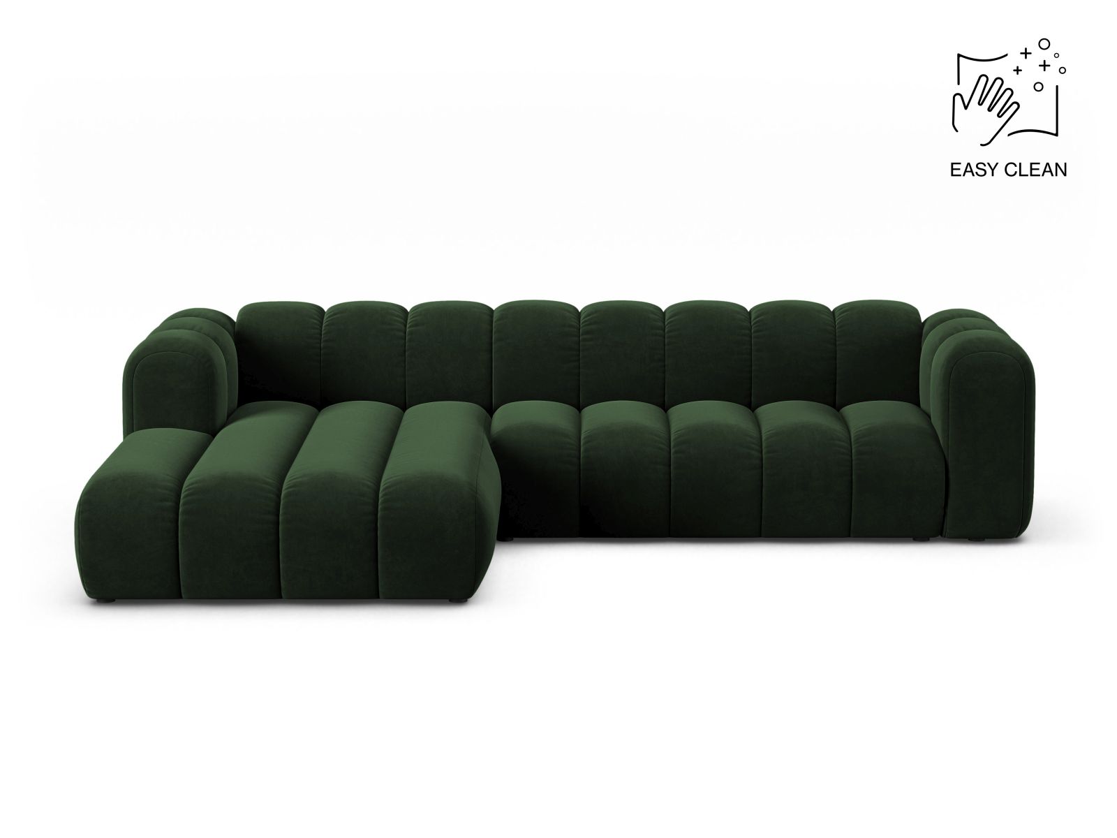 Velvet Modular Left Corner Sofa, "Lupine", 4 Seats, 290x177x70