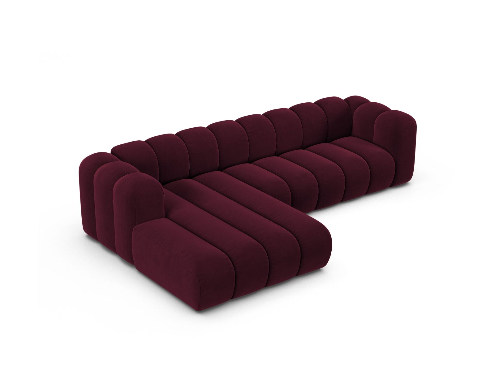 Velvet Modular Left Corner Sofa, "Lupine", 4 Seats, 290x177x70