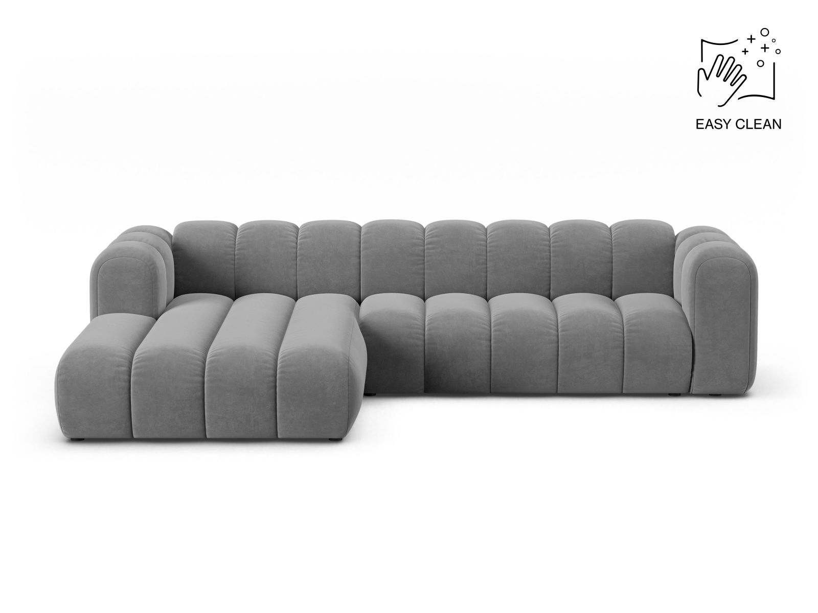 Velvet Modular Left Corner Sofa, "Lupine", 4 Seats, 290x177x70