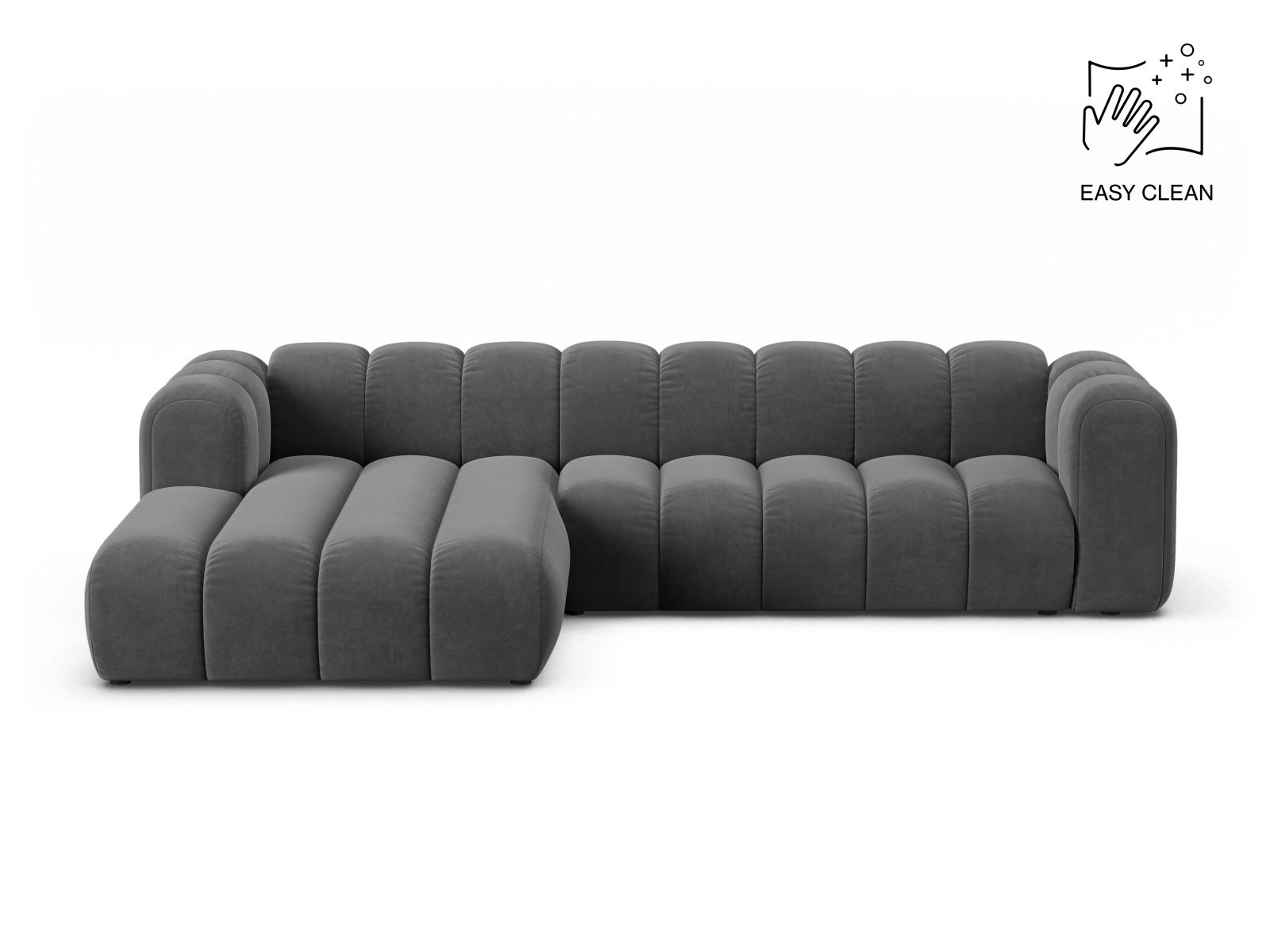 Velvet Modular Left Corner Sofa, "Lupine", 4 Seats, 290x177x70