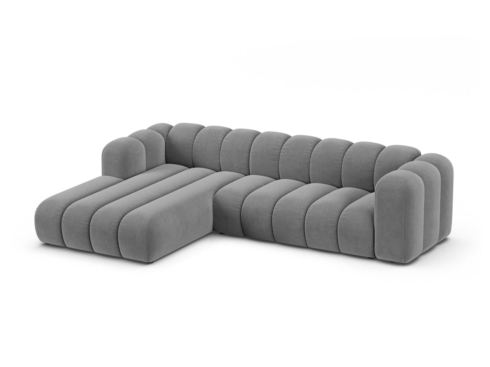 Velvet Modular Left Corner Sofa, "Lupine", 4 Seats, 290x177x70