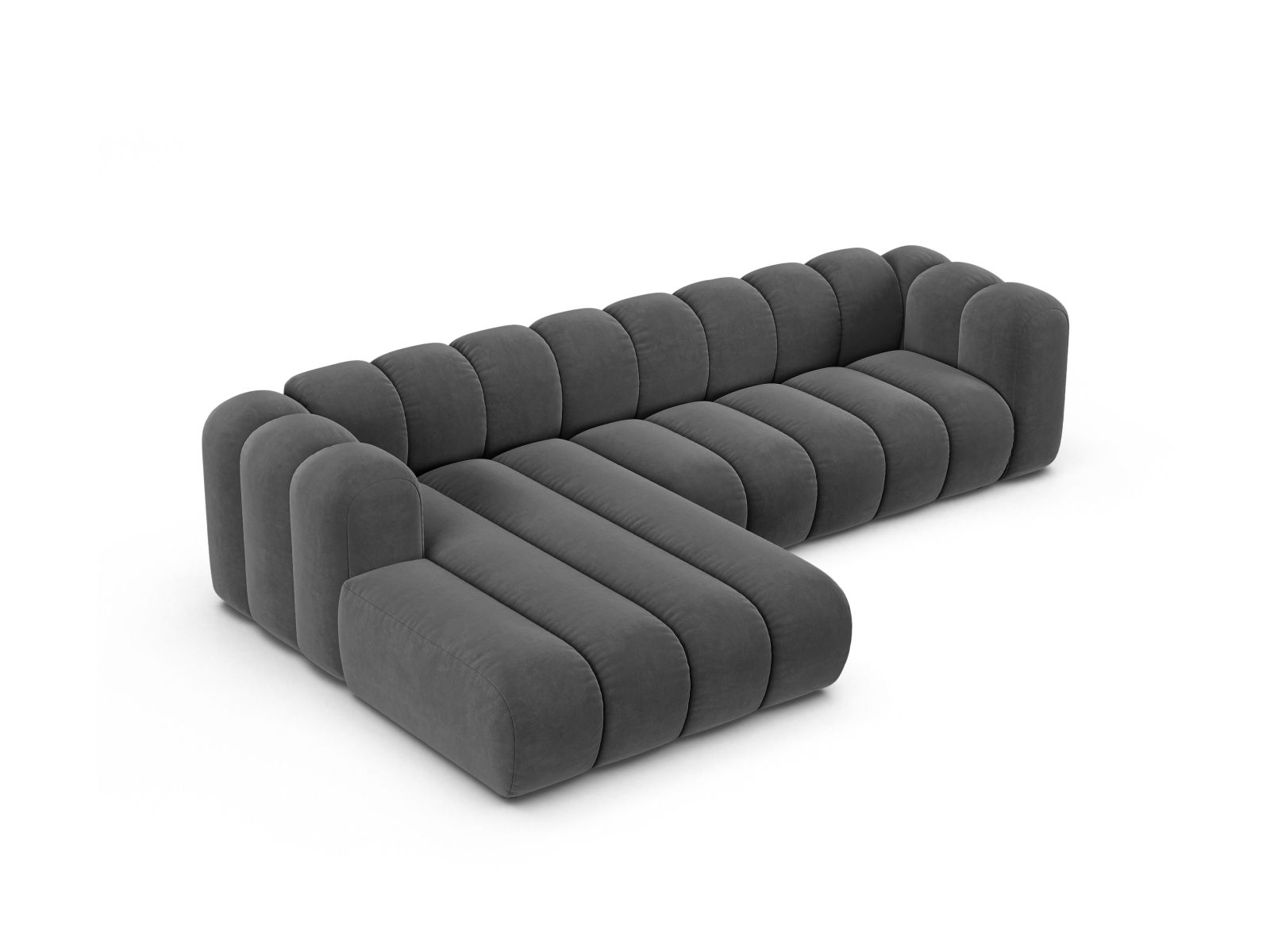 Velvet Modular Left Corner Sofa, "Lupine", 4 Seats, 290x177x70