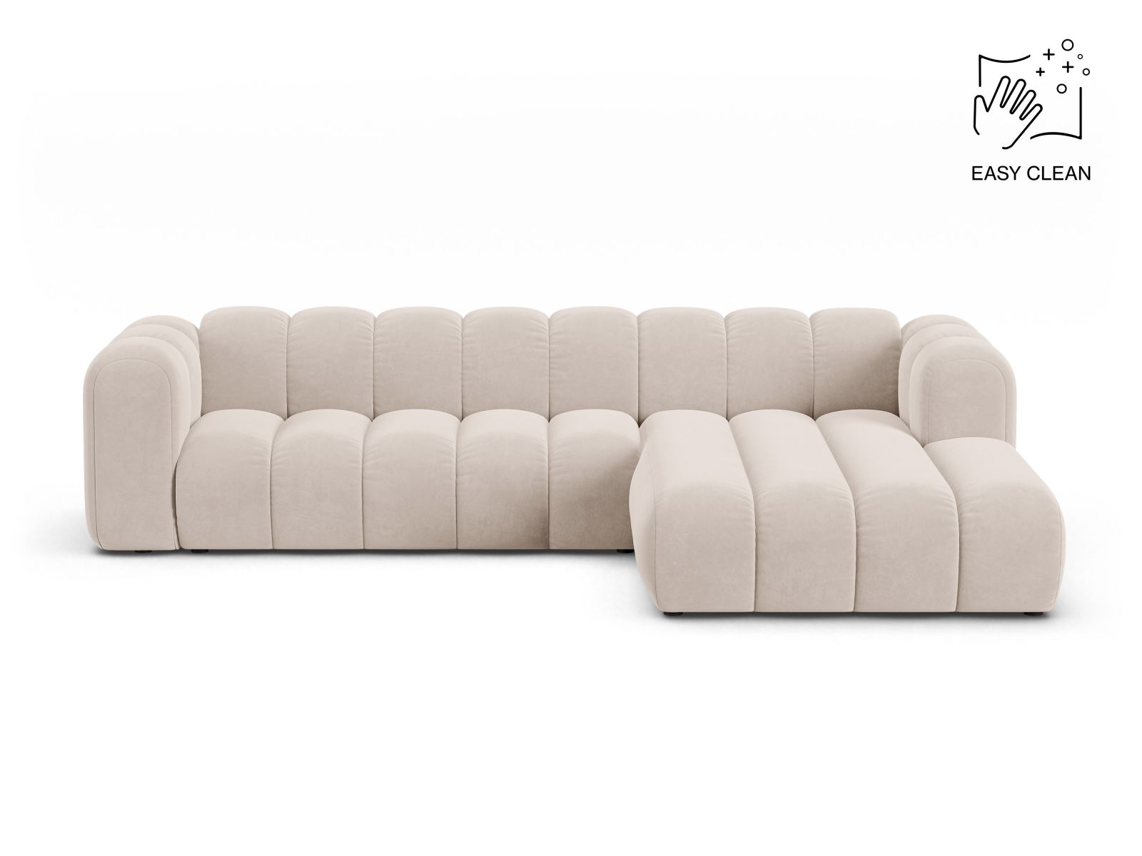 Velvet Modular Right Corner Sofa, "Lupine", 4 Seats, 290x177x70