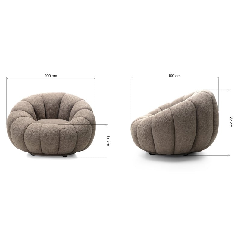 Fotel wypoczynkowy Venezia cappuccino z obrotową podstawą, boucle, obłe kształty