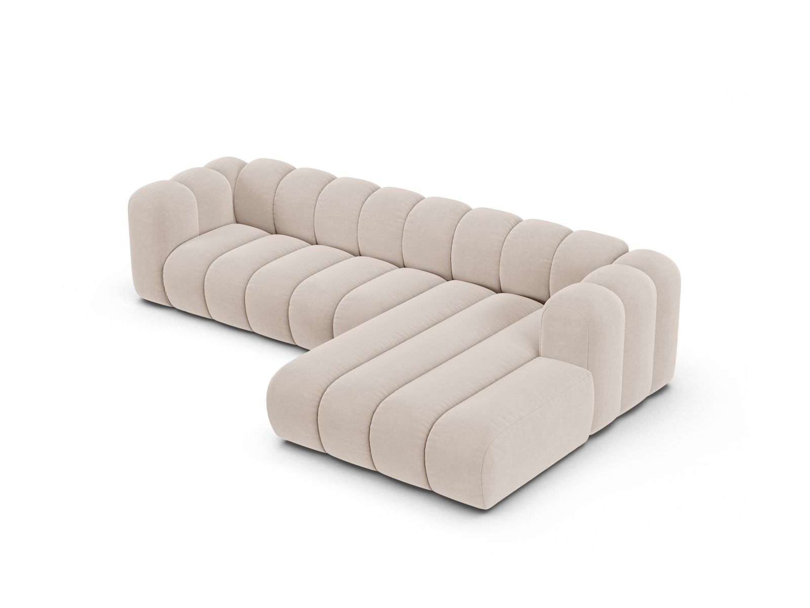 Velvet Modular Right Corner Sofa, "Lupine", 4 Seats, 290x177x70