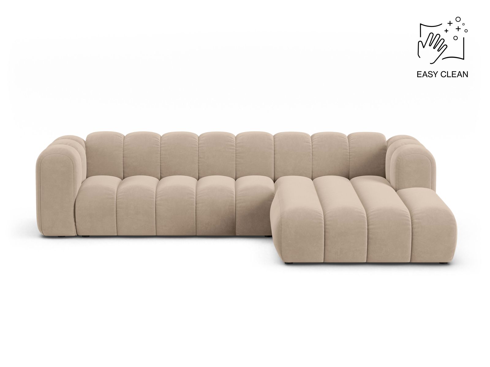 Velvet Modular Right Corner Sofa, "Lupine", 4 Seats, 290x177x70